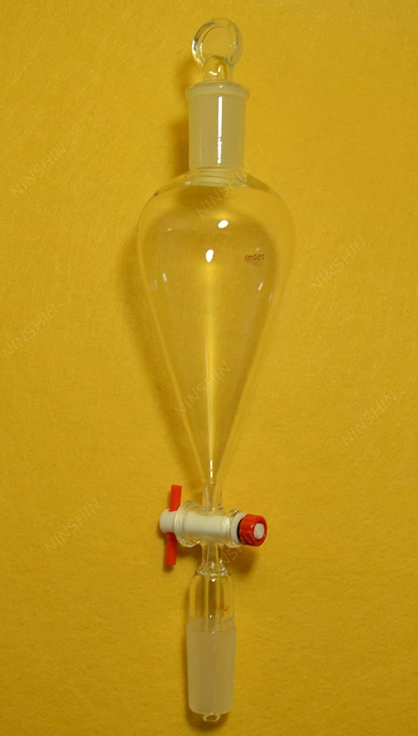 24/40 500ml Pear-Shaped Glass Separatory Funnel with PTFE Stopcock - Lab Glassware for Chemical Extraction & Liquid Separation (Ideal for Organic Chemistry, Essential Oils, and Laboratory Use)
