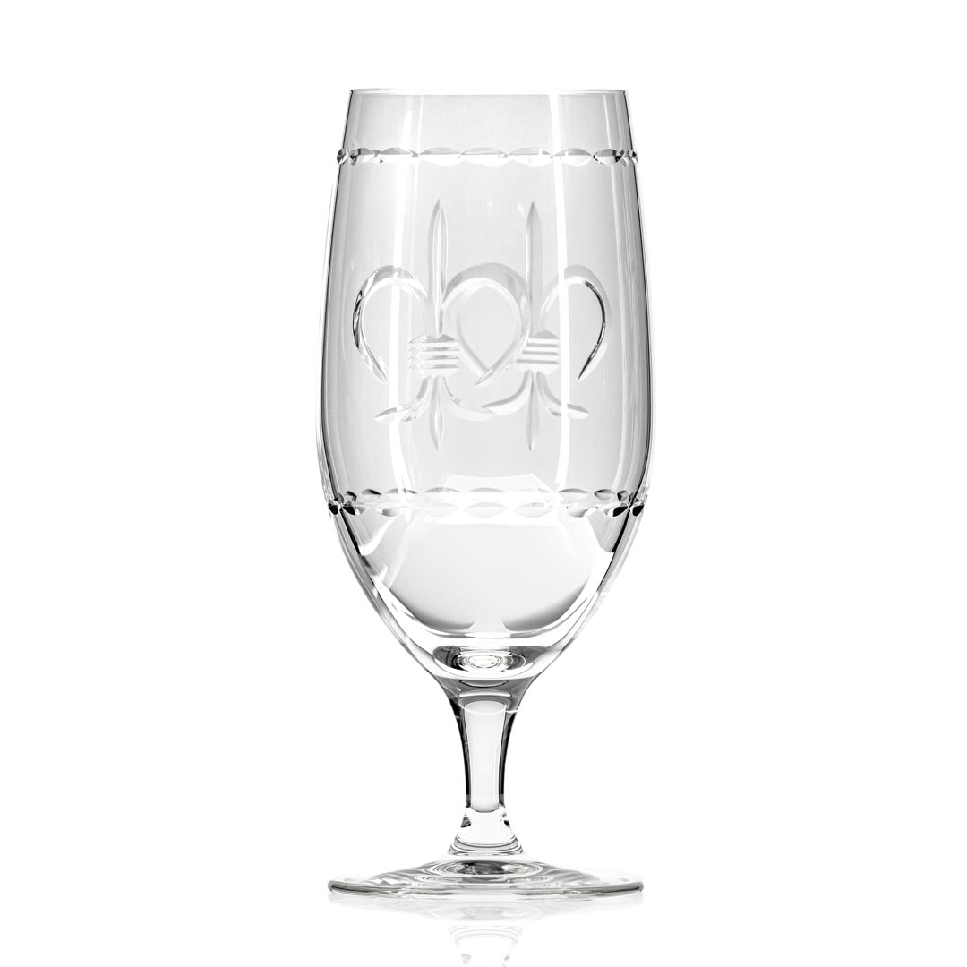 Fleur De Lis 16oz Footed Iced Tea Glasses - Set of 2 | Elegant Crystal Clear Glassware for Summer Beverages, Iced Coffee & Cocktails | Perfect for Parties, Picnics & Outdoor Entertaining