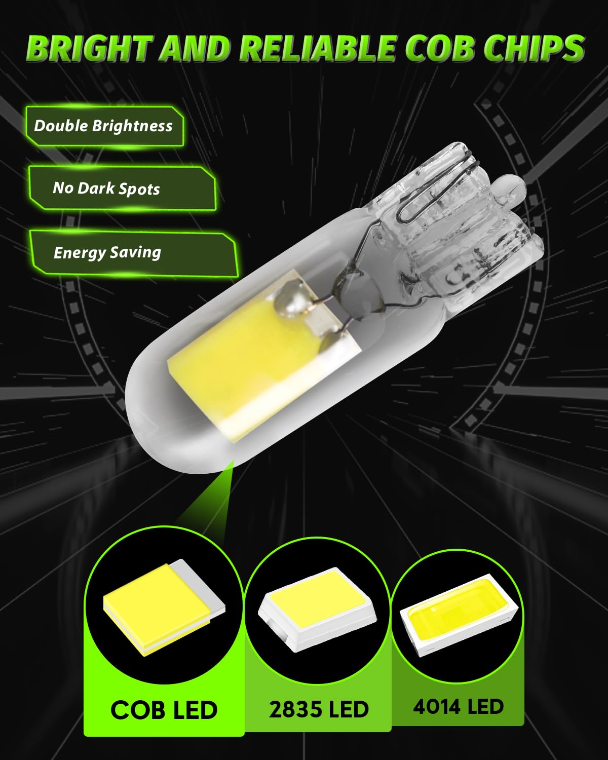 Alopee T10 LED Bulb 6500K Cool White - 10 Pack, 12V DC, W5W 168 193 194 198 Replacement Bulbs for Automotive Interior Lights, RV Camper, Under Cabinet Lighting - Perfect for Car Dashboard, Boat Cabinets & Home Decoration
