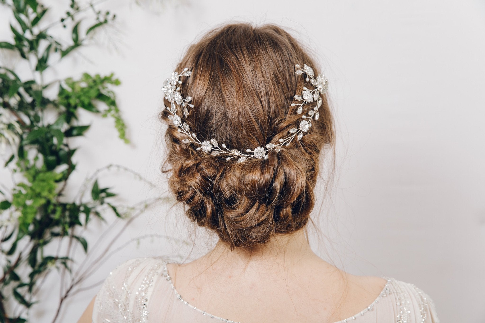 Elegant Cora Boho Grecian Style Silver Crystal Hair Vine Headpiece for Weddings, Prom & Special Occasions