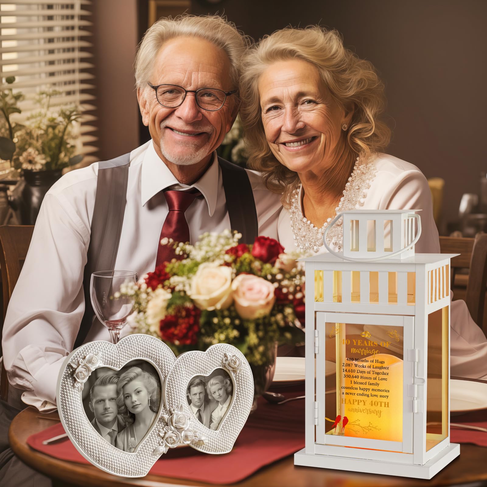40th Wedding Anniversary Lantern - Romantic Gift for Couples, Parents, Spouses & Grandparents - Elegant Ruby Anniversary Decor for Home, Party & Special Occasions