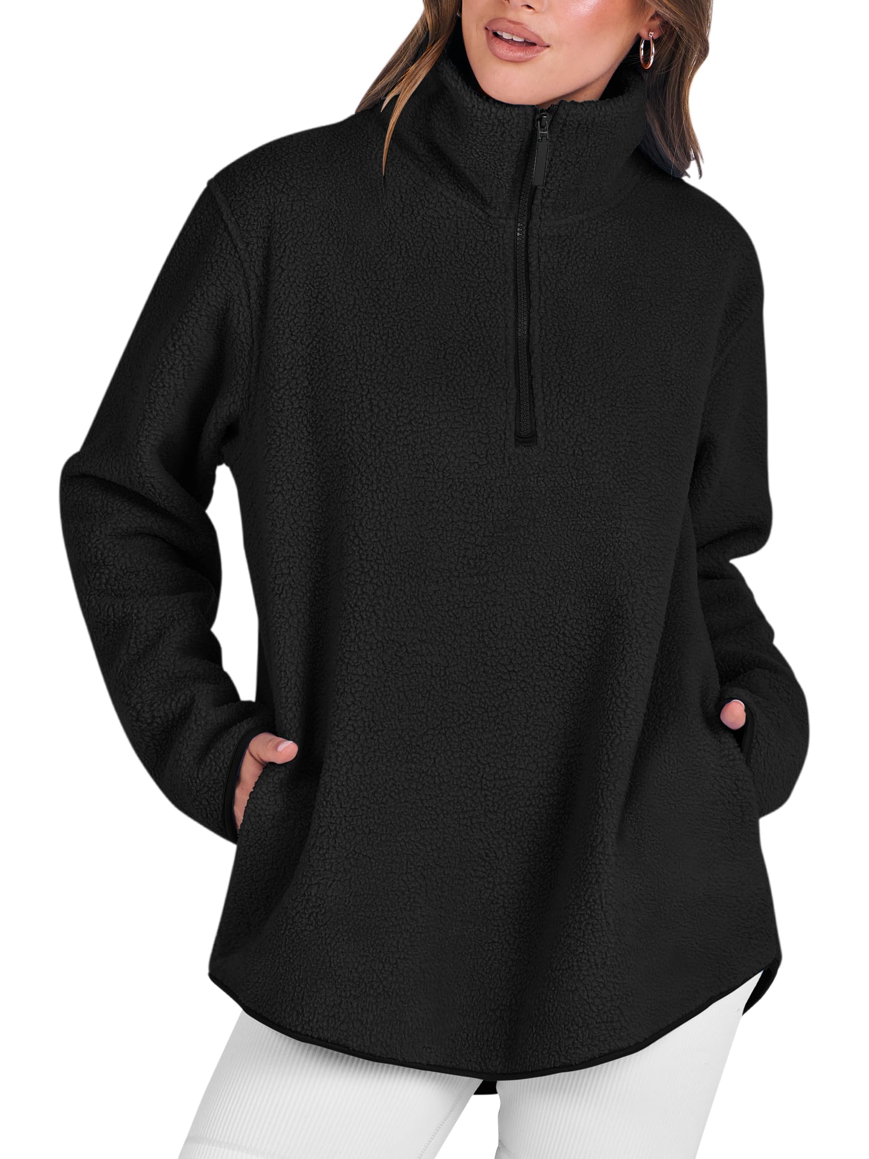 ANRABESS Women's Oversized Sherpa Fleece Half-Zip Sweatshirt with Fuzzy Collar | Cozy Quarter Zip Pullover for Fall & Winter 2025 | Casual Outerwear for Cold Weather, Lounging & Outdoor Activities