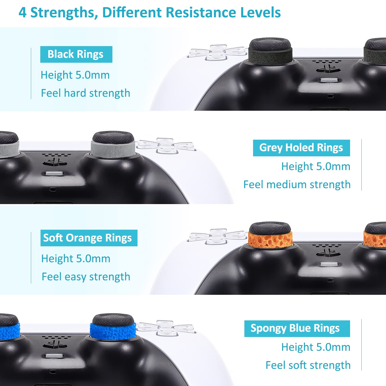 MoKo 18-Piece Precision Thumb Grips for PS5, Steam Deck, PS4, Xbox Series X/S, Xbox One, Nintendo Switch/OLED/Pro Controller, ROG Ally - 4 Adjustable Resistance Levels for Enhanced Gaming Performance - Perfect for FPS, Racing & Competitive Gaming