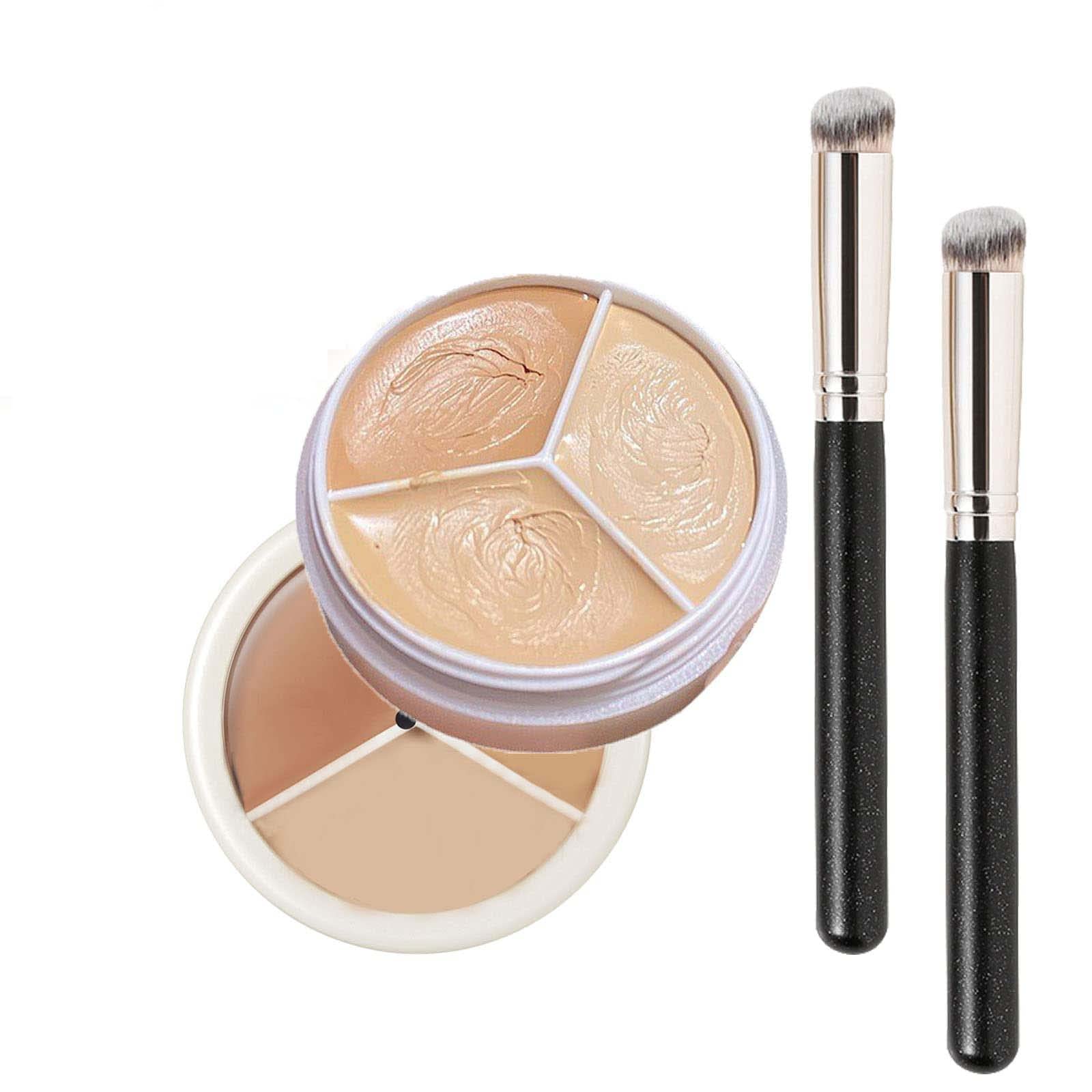 CAIKUIZEI Tri-Color Concealer Palette for Acne Marks & Dark Circles - Cream Color Corrector Makeup with Concealer Brush | Perfect for Contouring, Highlighting & Everyday Makeup Routine