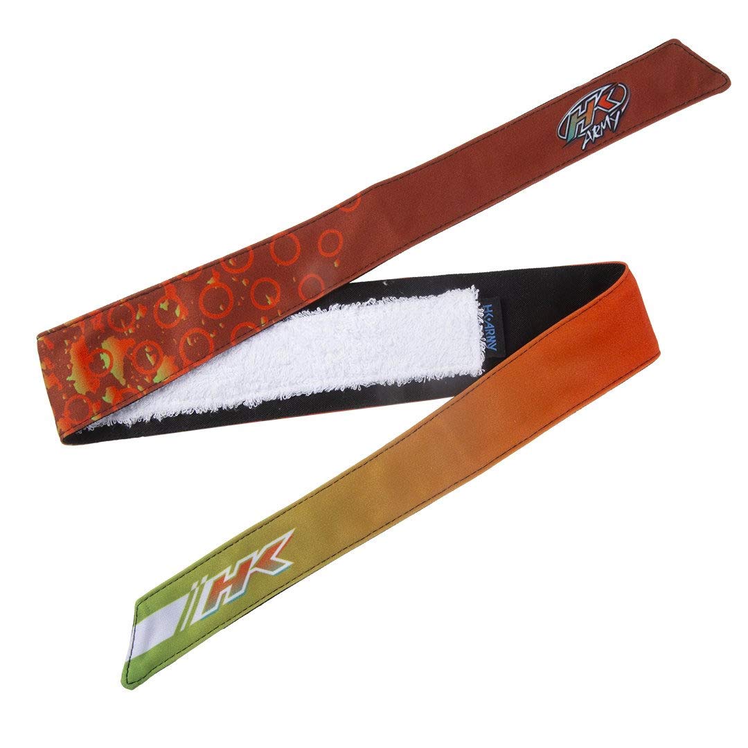 HK Army Headbands for Paintball & Airsoft - Retro Liquid Orange & Lime Design - Sweat Absorbent & Comfortable for Sports & Outdoor Activities
