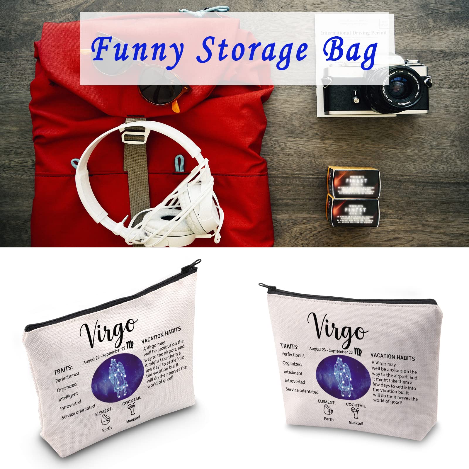 LEVLO 12 Constellation Travel Toiletry Bags - Zodiac Cosmetic Makeup Organizer for Women | Perfect Christmas, Mother's Day & Birthday Gift (Virgo) | Great for Travel, Vacation & Daily Beauty Storage