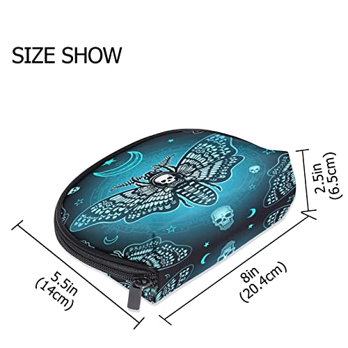 Women's Small Butterfly Skull Cosmetic Bag - Blue Makeup Organizer Pouch with Compartments for Purse, Travel & Daily Essentials | Perfect for Travel, Gym & On-the-Go Beauty Storage