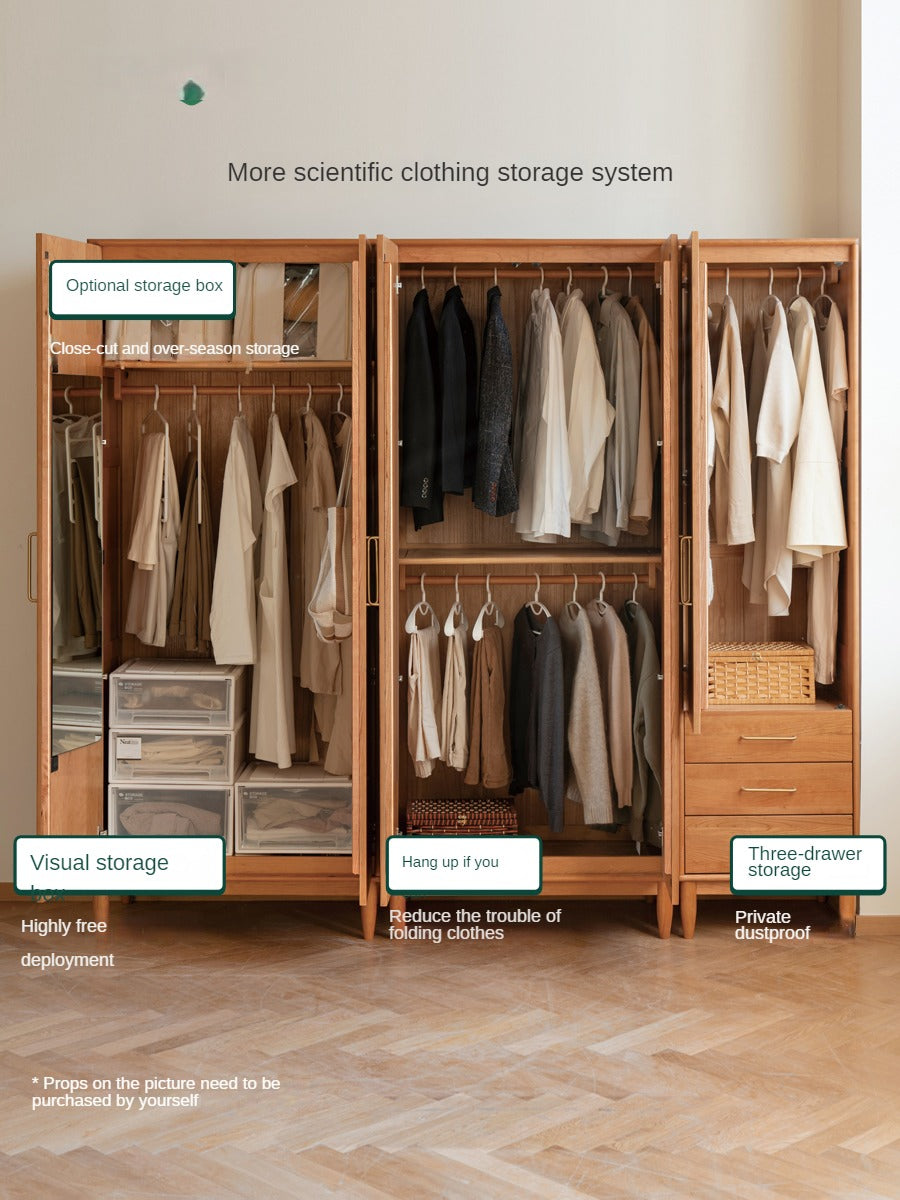 Solid Oak and Cherry Wood Wardrobe - Elegant and Durable Closet for Bedroom, Living Room, or Walk-In Closet Storage