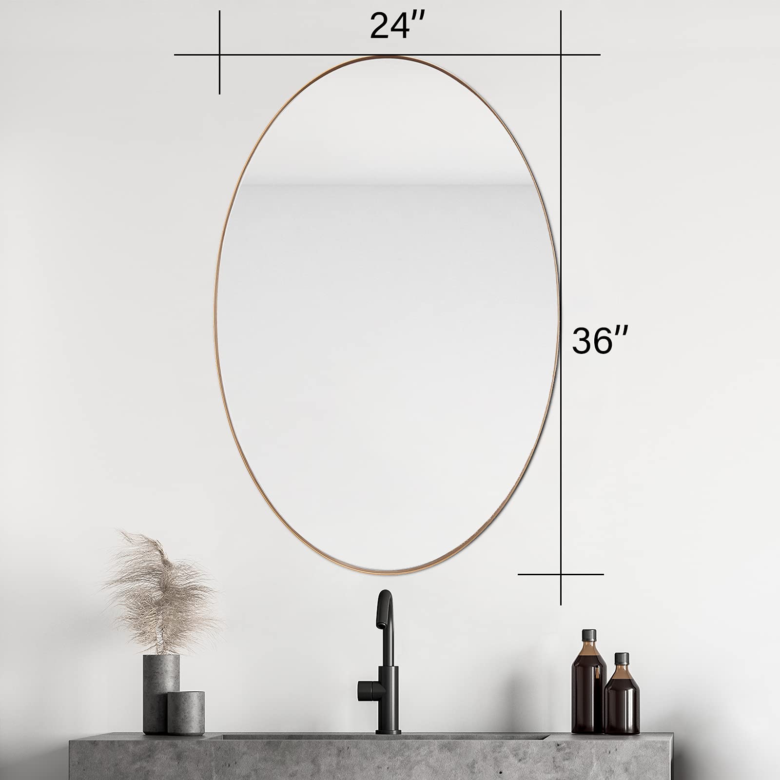 Clavie 24x36 Inch Oval Wall Mirror - Stainless Steel Gold Framed Bathroom Vanity Mirror for Living Room, Bedroom, Entryway & More - Perfect for Makeup, Decor & Small Spaces