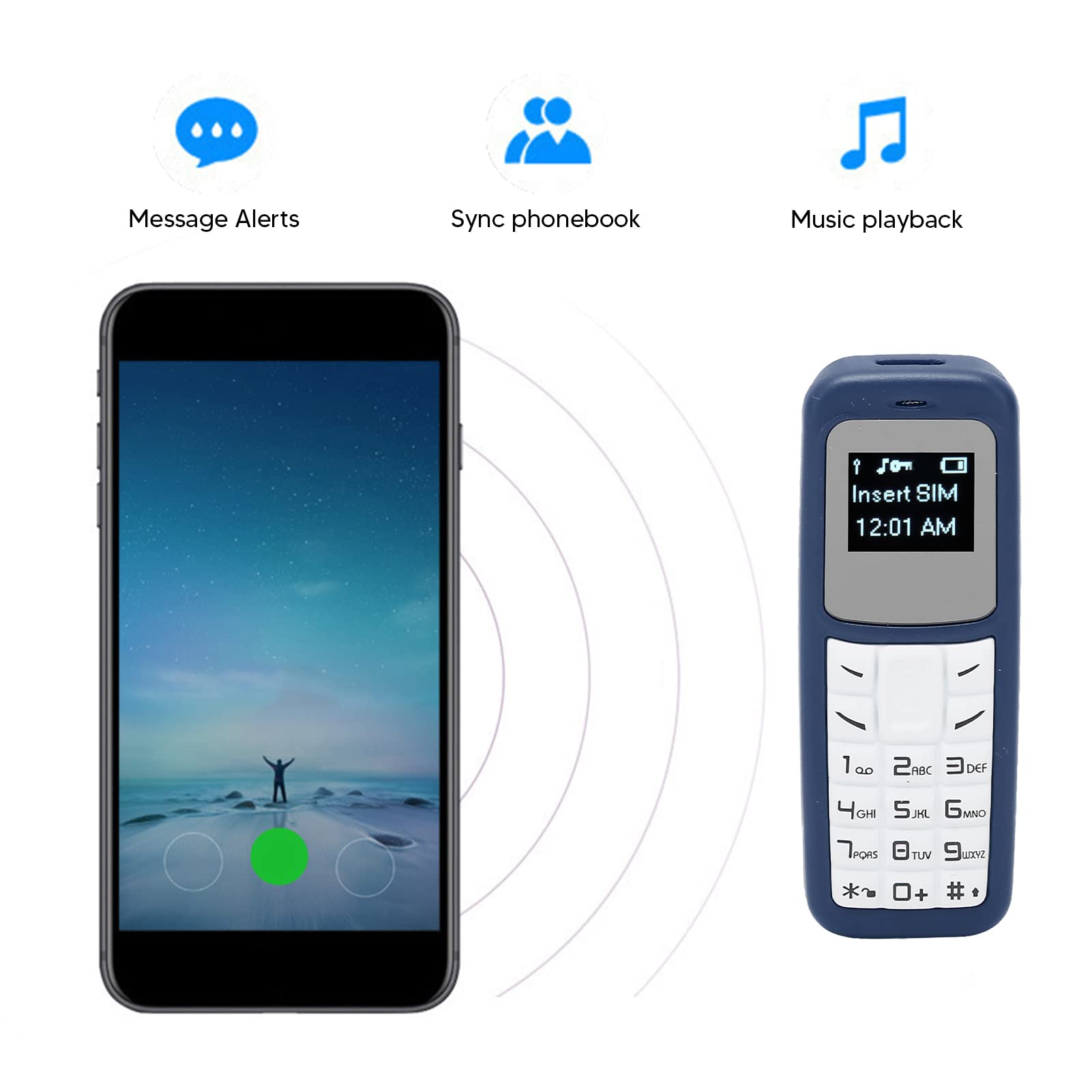 Mini Mobile Cell Phone - Tiny Bluetooth Headset Dialer with Ear Hook, SIM & MP3 Support, 2G Worldwide Compatible (0.66 Inch, Blue) - Perfect for Driving, Workouts & Hands-Free Calling
