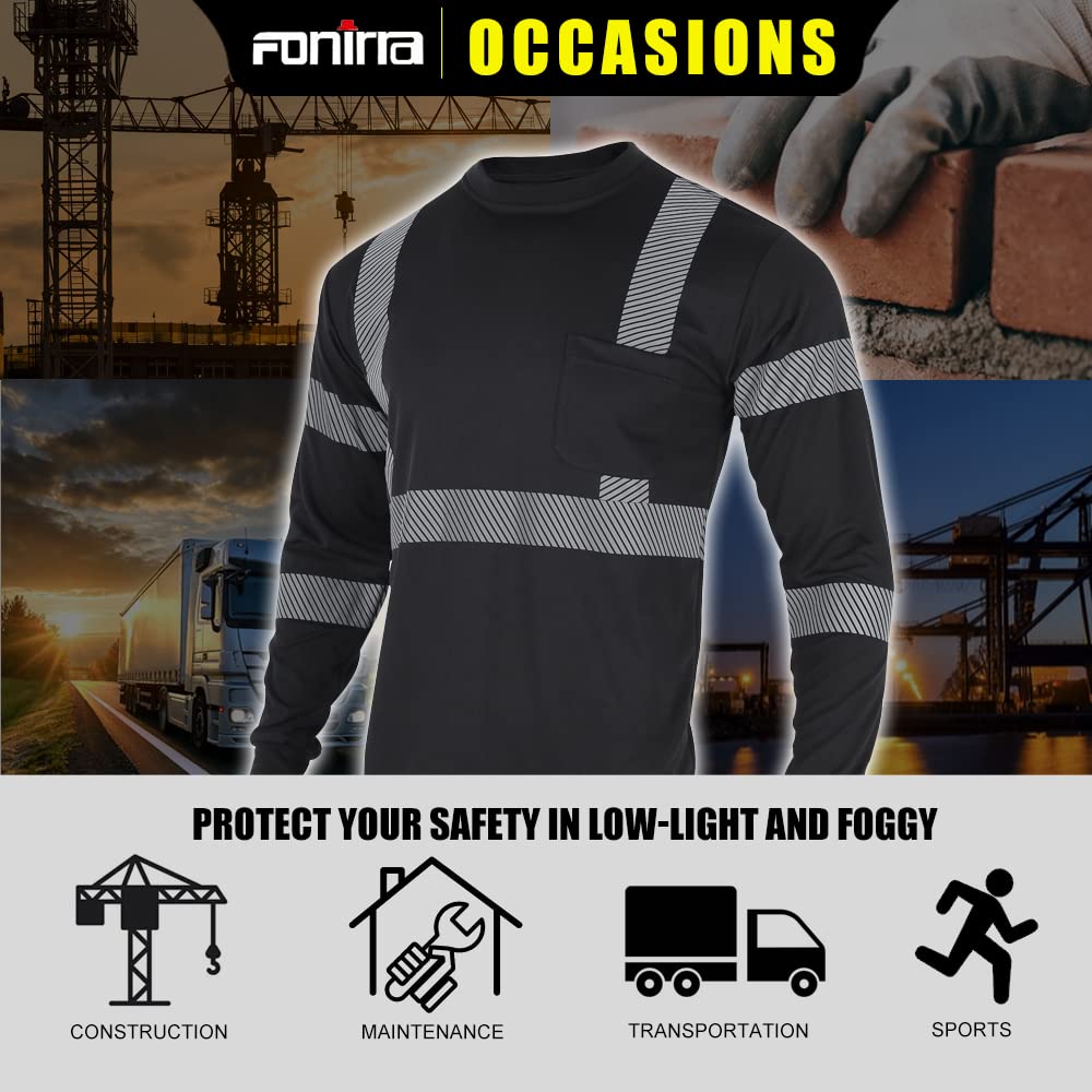 FONIRRA 3-Pack ANSI Class 3 High Visibility Safety Shirts with Reflective Stripes - Long Sleeve Workwear for Construction, Road Crew & Night Workers - Ideal for Construction Sites, Highway Maintenance & Low-Light Conditions