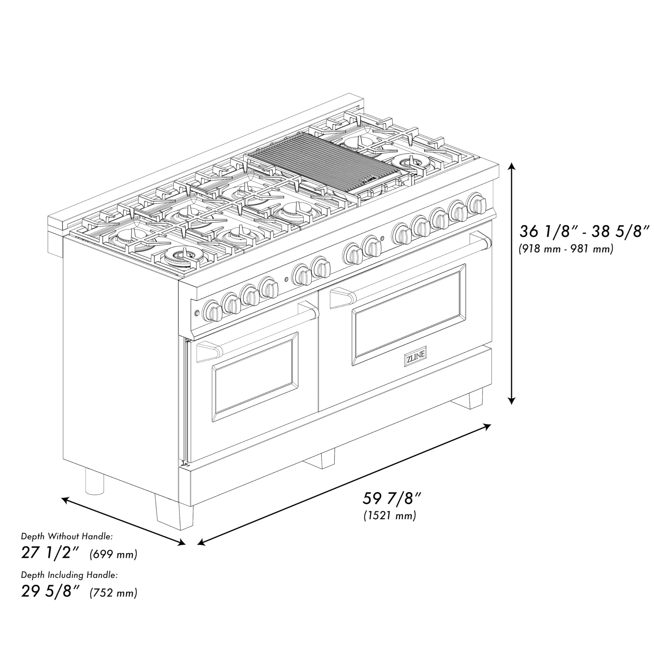 ZLINE 60-inch 7.4 cu. ft. Dual Fuel Range with 9-Burner Gas Cooktop & 2 Electric Convection Ovens - Stainless Steel with Red Matte Doors (RA-RM-60) for Professional Home Kitchens and Gourmet Cooking