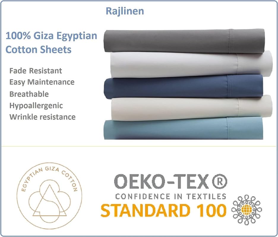 Rajlinen Twin Size Giza Cotton Sheets Set – 100% Certified Egyptian Cotton, 4-Piece Luxury Bedding, 18