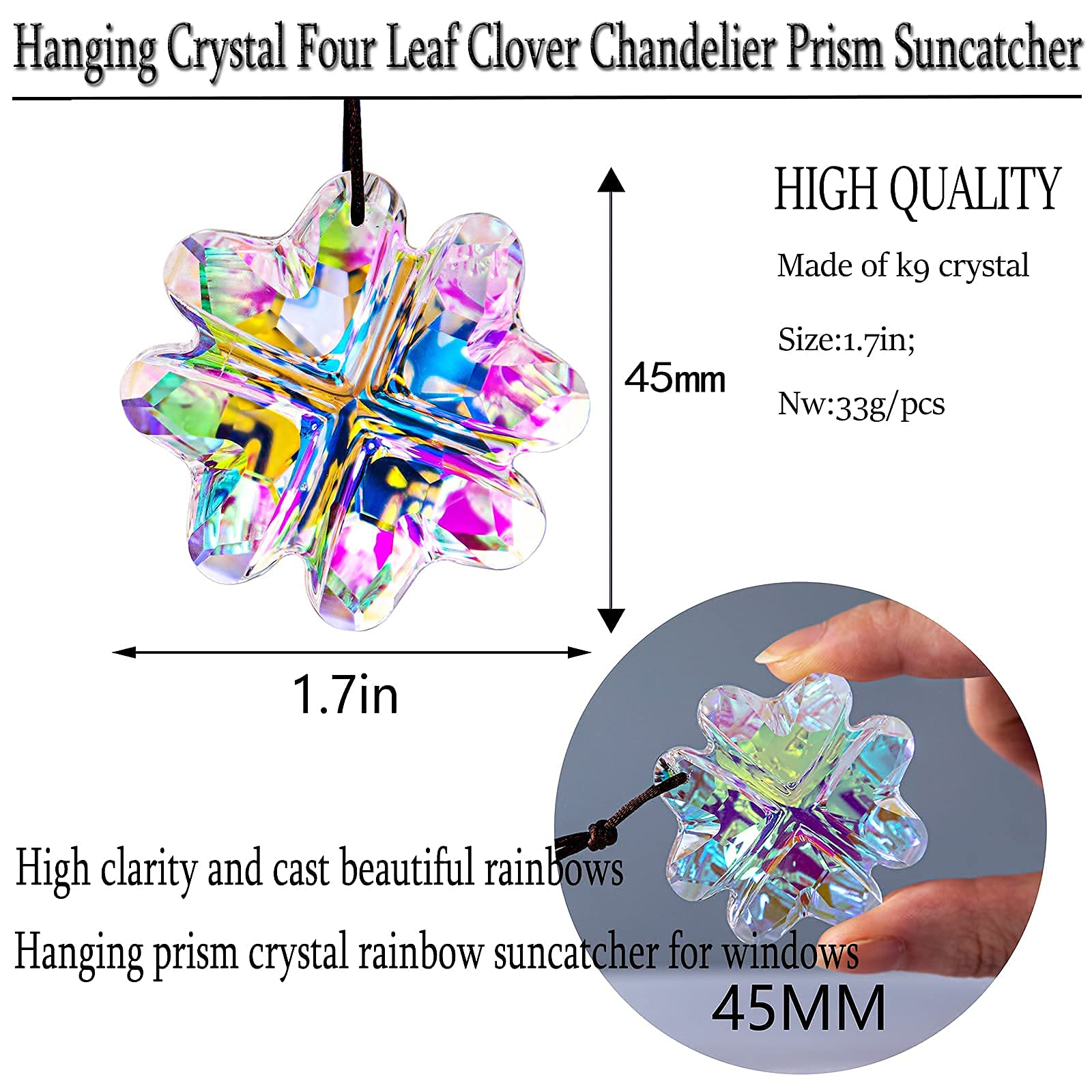 H&D HYALINE & DORA Sun Catcher Crystal Rainbow Maker - Window Hang Prisms Pendant for Home Decor, Garden & Wedding Decorations - Create Stunning Rainbows Indoors & Outdoors