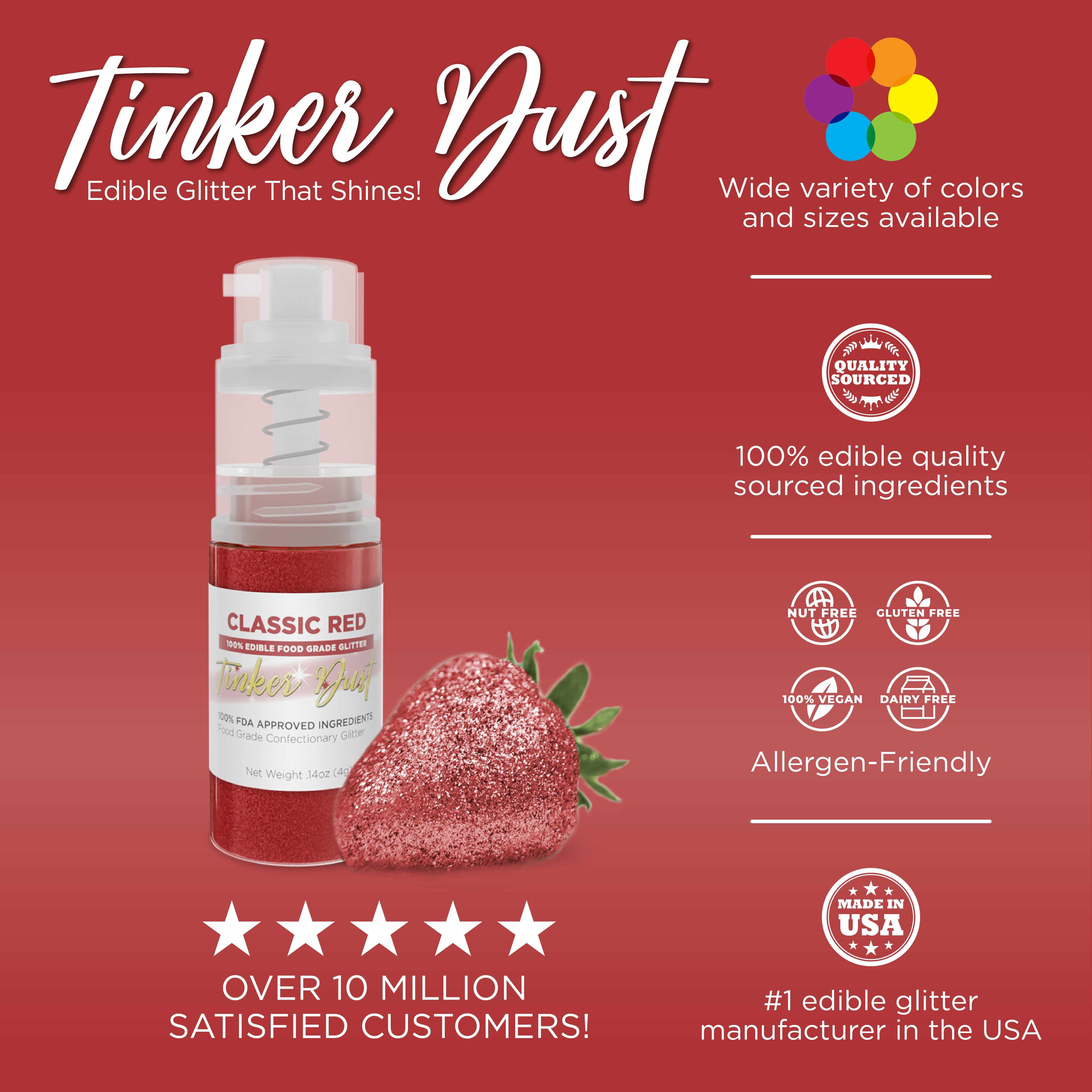 Classic Red Edible Glitter Spray 4g Pump | Tinker Dust® - Perfect for Cake Decorating, Cupcakes & DIY Food Art
