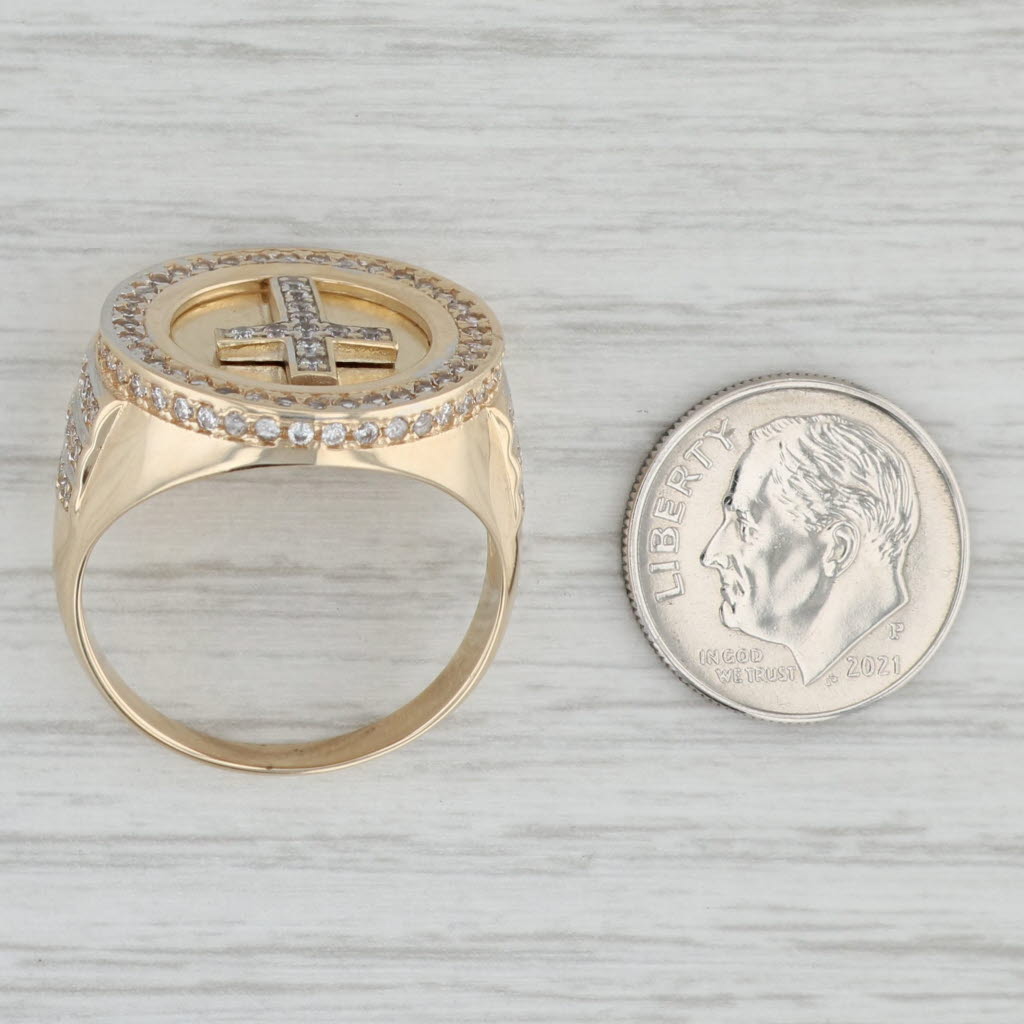 0.65ctw Cubic Zirconia Cross Signet Ring 10k Yellow Gold Size 11.25 - Religious Jewelry for Women, Christian Gift for Baptism, Confirmation & Church Occasions