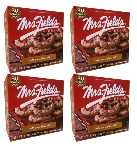 Mrs Fields Milk Chocolate Chip Cookies 1oz (30 Count) - Bulk Pack of 4 | Individually Wrapped Snacks for Office, School & Travel