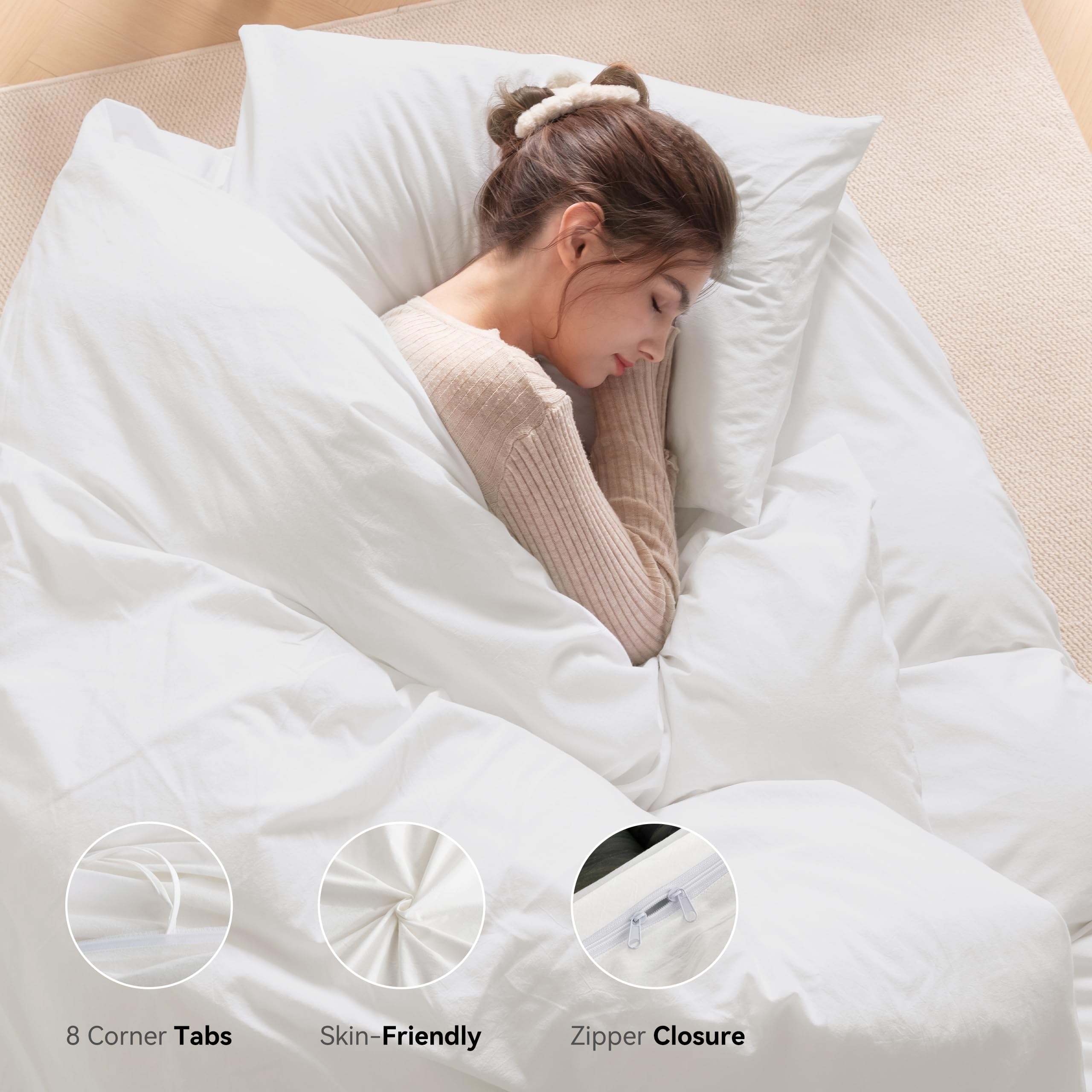 2-Piece Twin Size Duvet Cover Set - 100% Organic Washed Cotton with Linen Feel | Luxury Soft & Breathable Bedding with Zipper Closure (1 Duvet Cover + 1 Pillowcase) | Perfect for Cozy Bedrooms, Guest Rooms & Dorm Decor