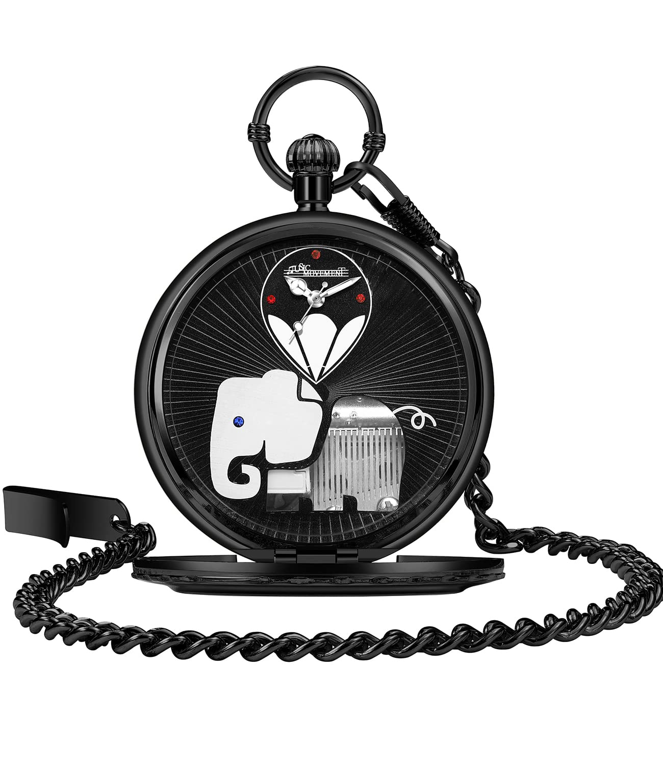 Vintage Skeleton Pocket Watch with Hand Cranked Music Box - Oversized Quartz Pendant Watch for Men & Women - Unique Birthday, Valentine's, Thanksgiving & Christmas Gift - Perfect for Steampunk Fashion, Vintage Collectors and Romantic Surprises