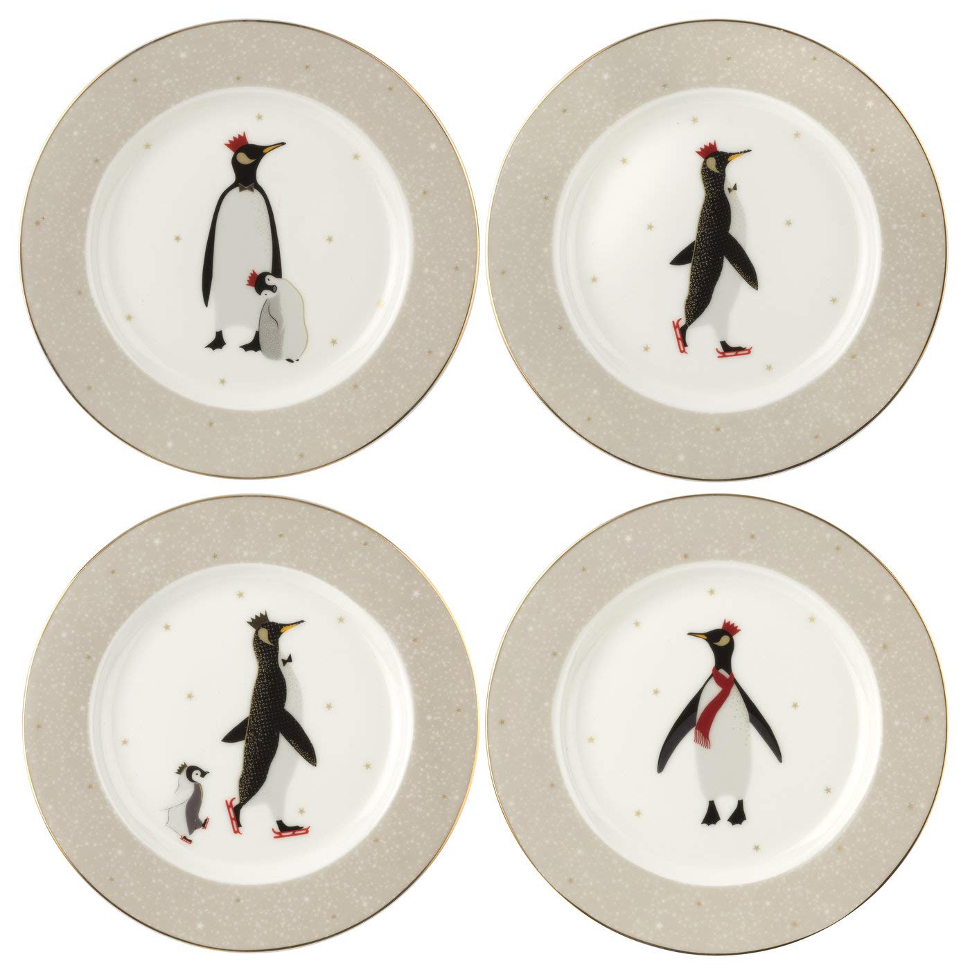 Portmeirion Porcelain Cake Plates Set of 4 - Elegant Dessert Serving Plates for Afternoon Tea, Wedding, Birthday Party & Holiday Gifting - Home & Kitchen Dining Essentials