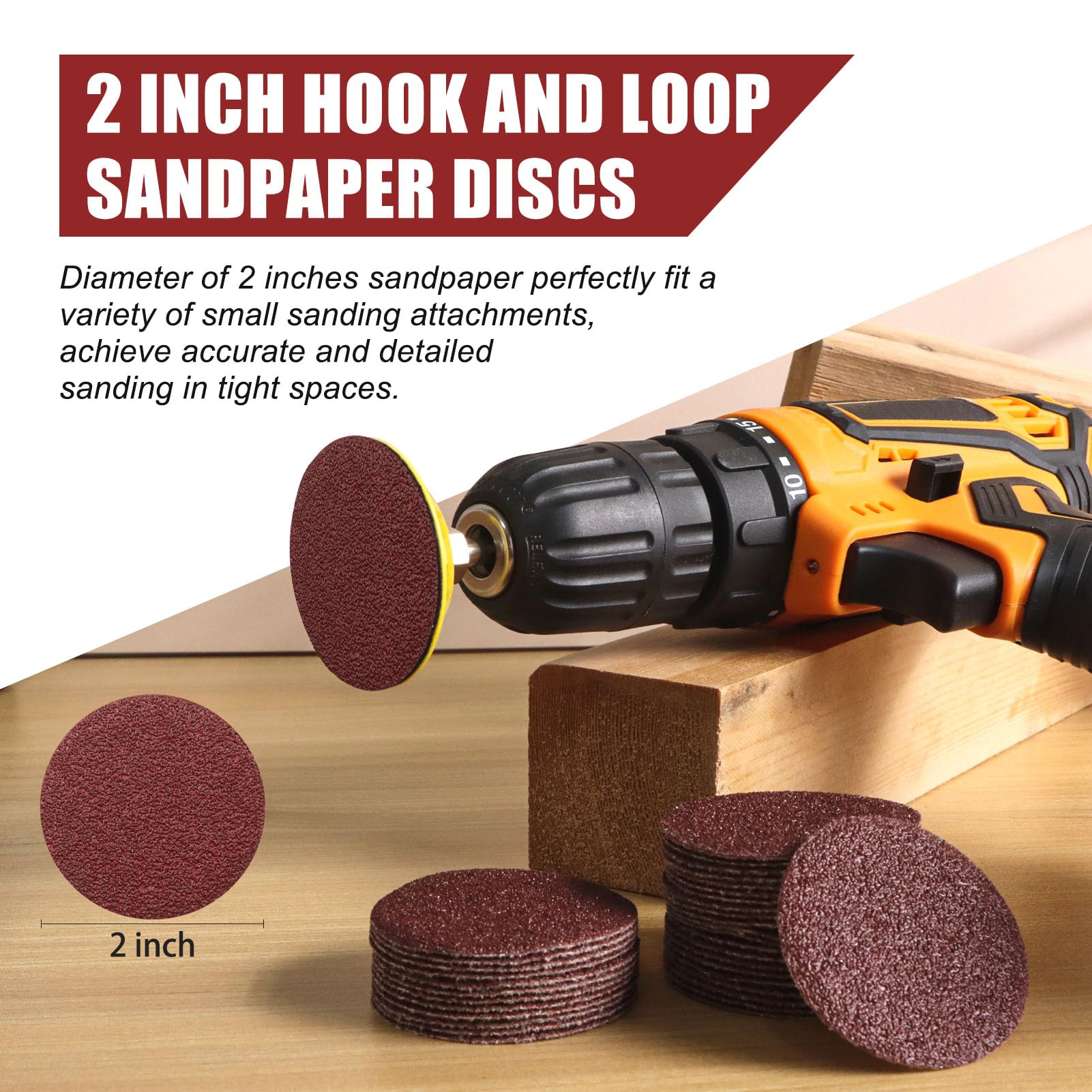 ZEHIQ 120pcs 2 Inch Sanding Discs 60 Grit Hook and Loop - Alumina Orbital Sander Pads No Hole for Sanders, Drill Grinder & Rotary Tools - Perfect for Woodworking, Metal Polishing & DIY Projects