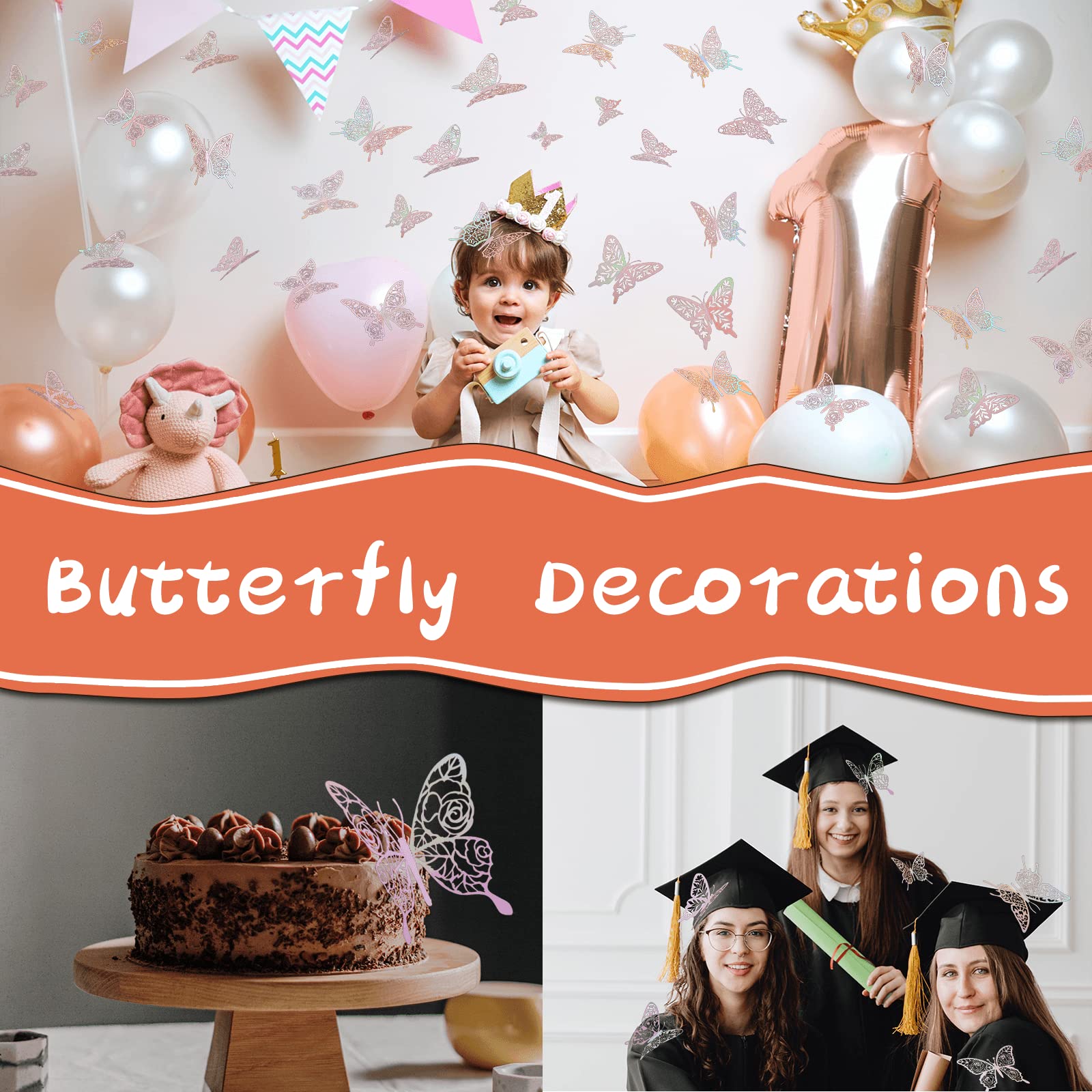 60pcs 3D Pink Butterfly Wall Stickers - Y2K Aesthetic Room Decor for Teen Girls, Dorm Decorations, Birthday Party & Cake Decor | Perfect for Bedroom, Nursery, Wedding, Baby Shower & DIY Crafts