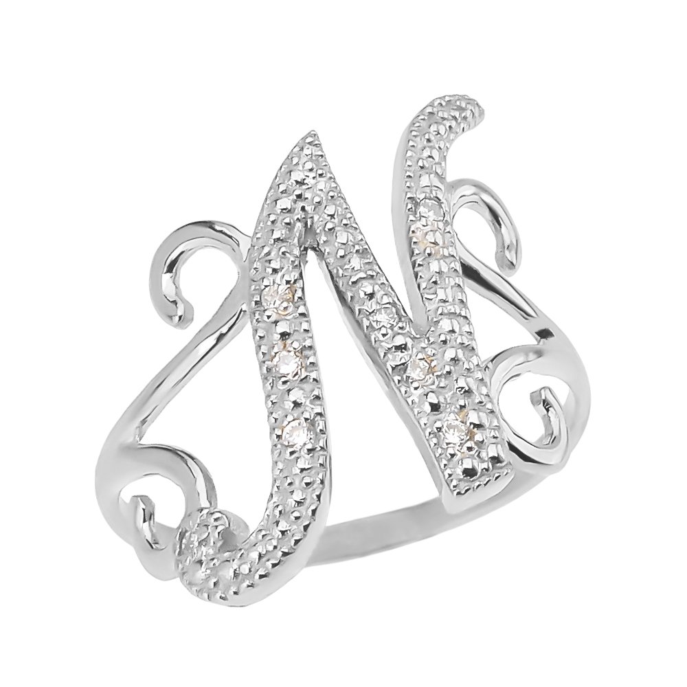 10K White Gold Modern Cursive N Diamond Pendant Necklace - Elegant Initial Jewelry Gift for Women, Perfect for Anniversaries, Birthdays & Special Occasions