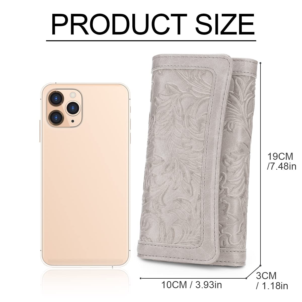 MEITRUE Women's Leather RFID Blocking Wallet - Trifold Ladies Purse with Embossed Design, Long Clutch Card Holder & Phone Pocket - Perfect for Everyday Use, Travel, and Business (Checkbook Organizer Included)