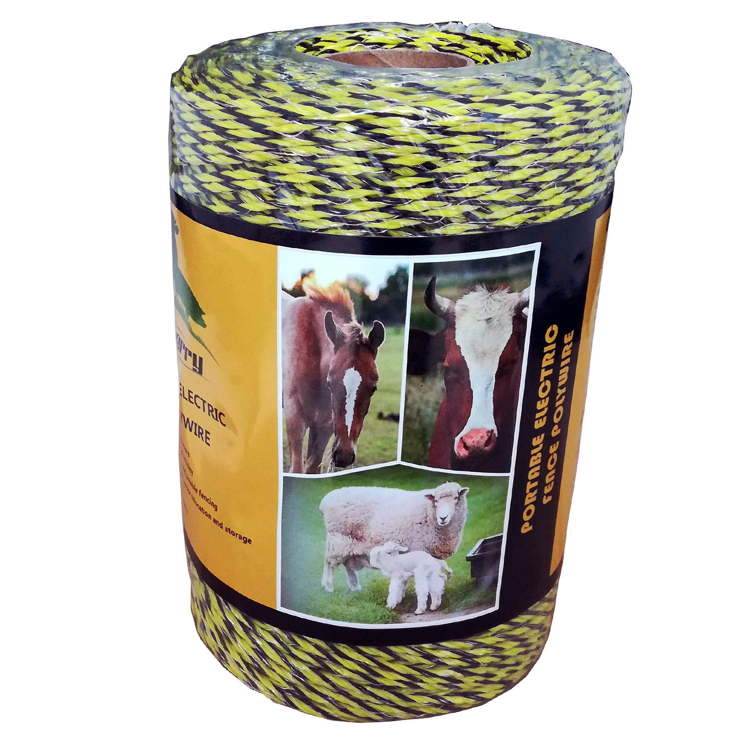Farmerry 656 Feet 200 Meter Yellow/Black Electric Fence Polywire with 6 Stainless Steel Conductors - Easy to Install Electric Fencing for Livestock, Horses, and Farm Animals (1 Roll) - Ideal for Pasture, Farm, and Ranch Security