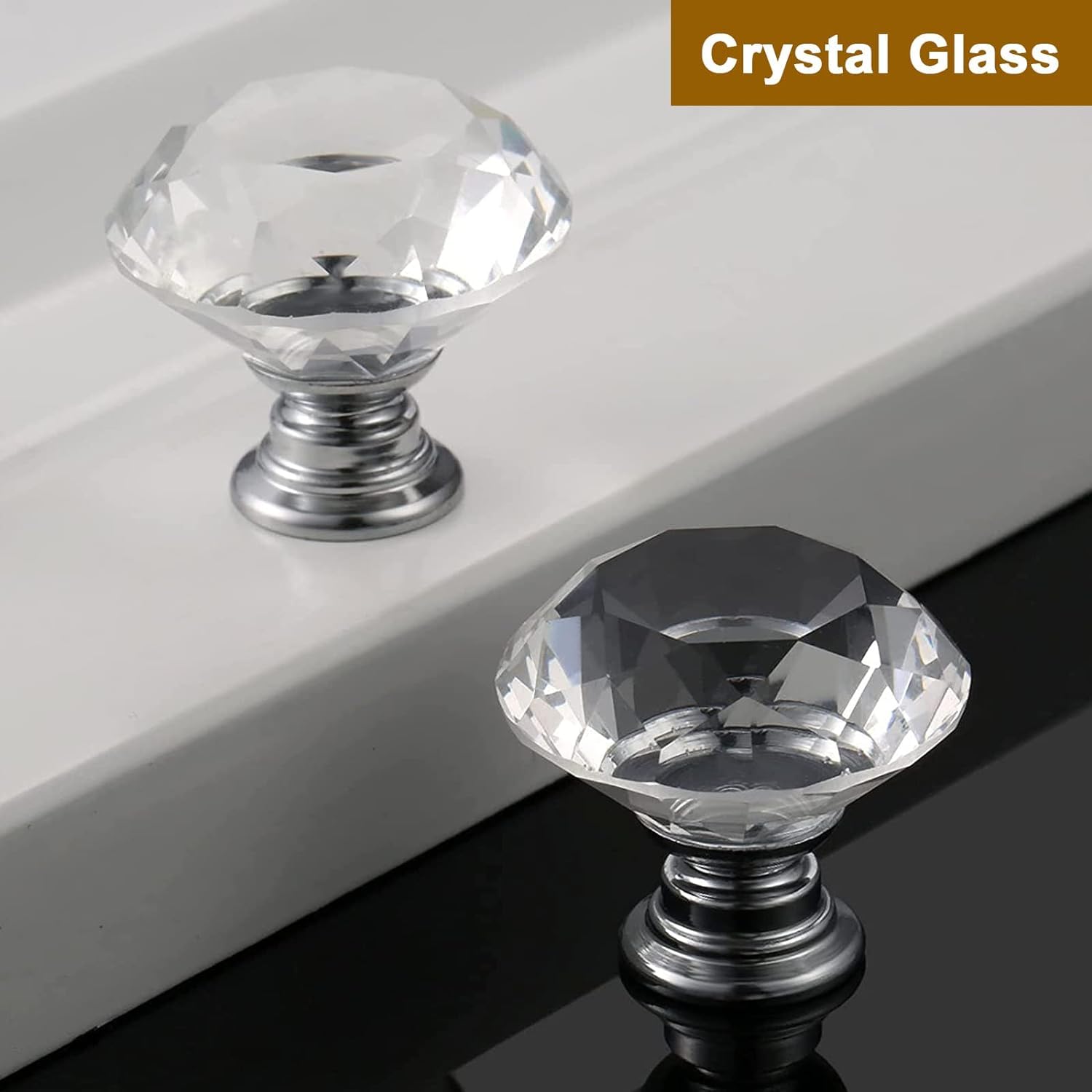 30mm Crystal Glass Knob - 4PCS Diamond Drawer Pulls for Cabinets & Wardrobes - Kitchen & Bathroom Upgrade