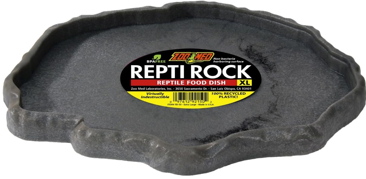 Zoo Med Reptile Rock Food Dish - X-Large Heavy Duty Ceramic Bowl for Lizards, Snakes & Turtles | Natural Stone Design for Terrariums & Reptile Habitats | Easy to Clean Pet Feeding Dish