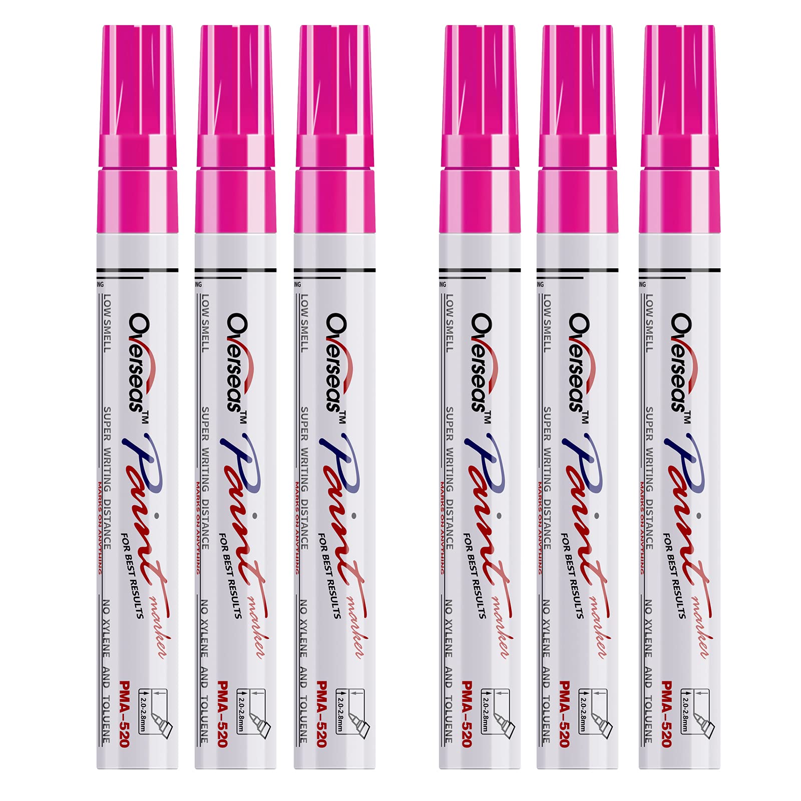 6 Pack Pink Permanent Oil-Based Paint Markers - Medium Tip Quick Dry Waterproof Paint Pens for Rock Painting, Wood Crafts, Fabric Art, Plastic, Canvas, Glass & Mugs - Ideal for DIY Projects, Home Decor & Gift Making