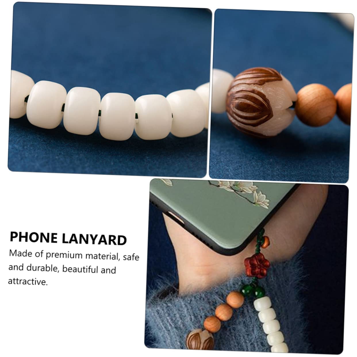 UKCOCO White Jade Bodhi Phone Lanyard - Stylish Smartphone Hanging Charm, Mobile Phone Strap, Car Decoration, Small Gift for Cell Phone, Perfect for Travel, Work, and Daily Use