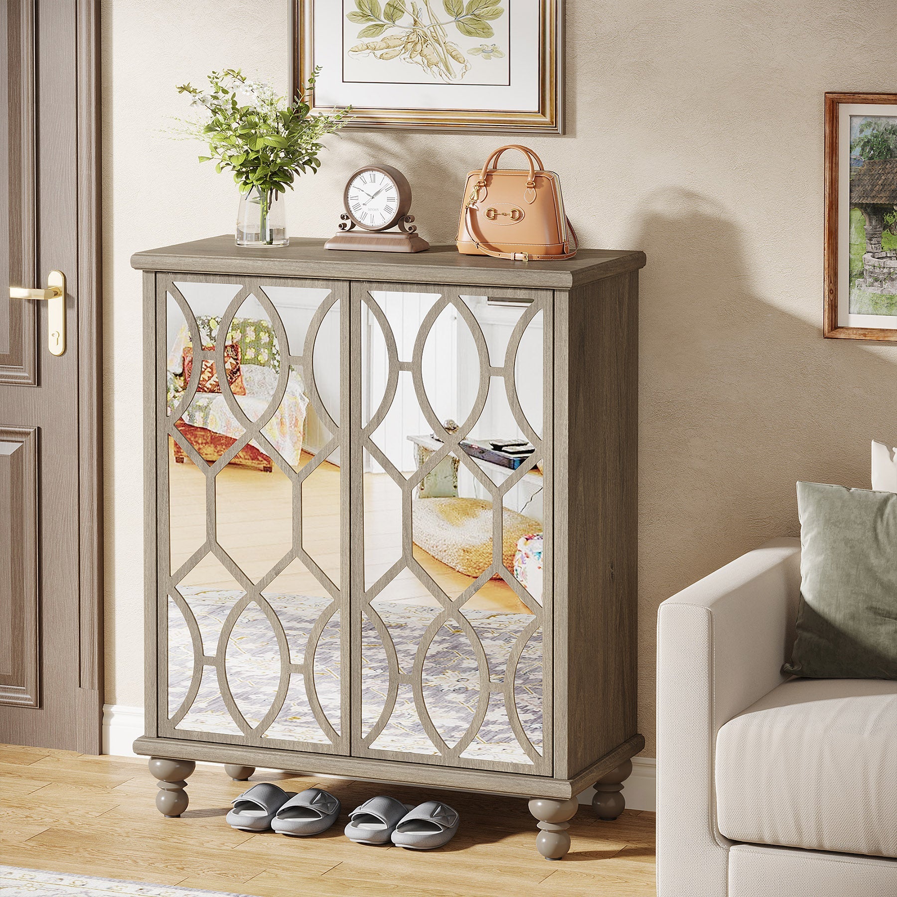 5-Tier Mirror Shoe Cabinet with Doors - Large Shoe Storage Organizer for Entryway, Bedroom & Closet - Space Saving Shoe Rack for Sneakers, Boots & Heels