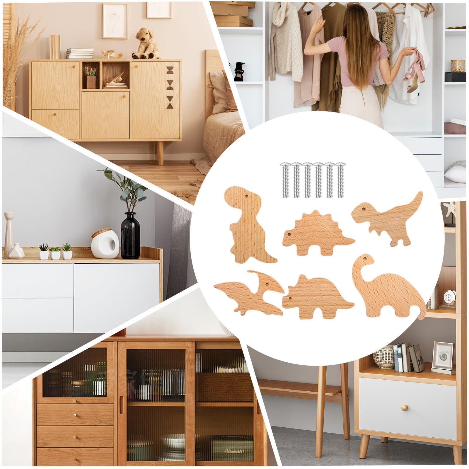 Dinosaur Drawer Pulls - Wooden Dresser Knobs for Baby Room, Unique Decorative Cabinet Handles for Closet & Wardrobe - Perfect for Nursery Decor, Kids Furniture & Home Organization