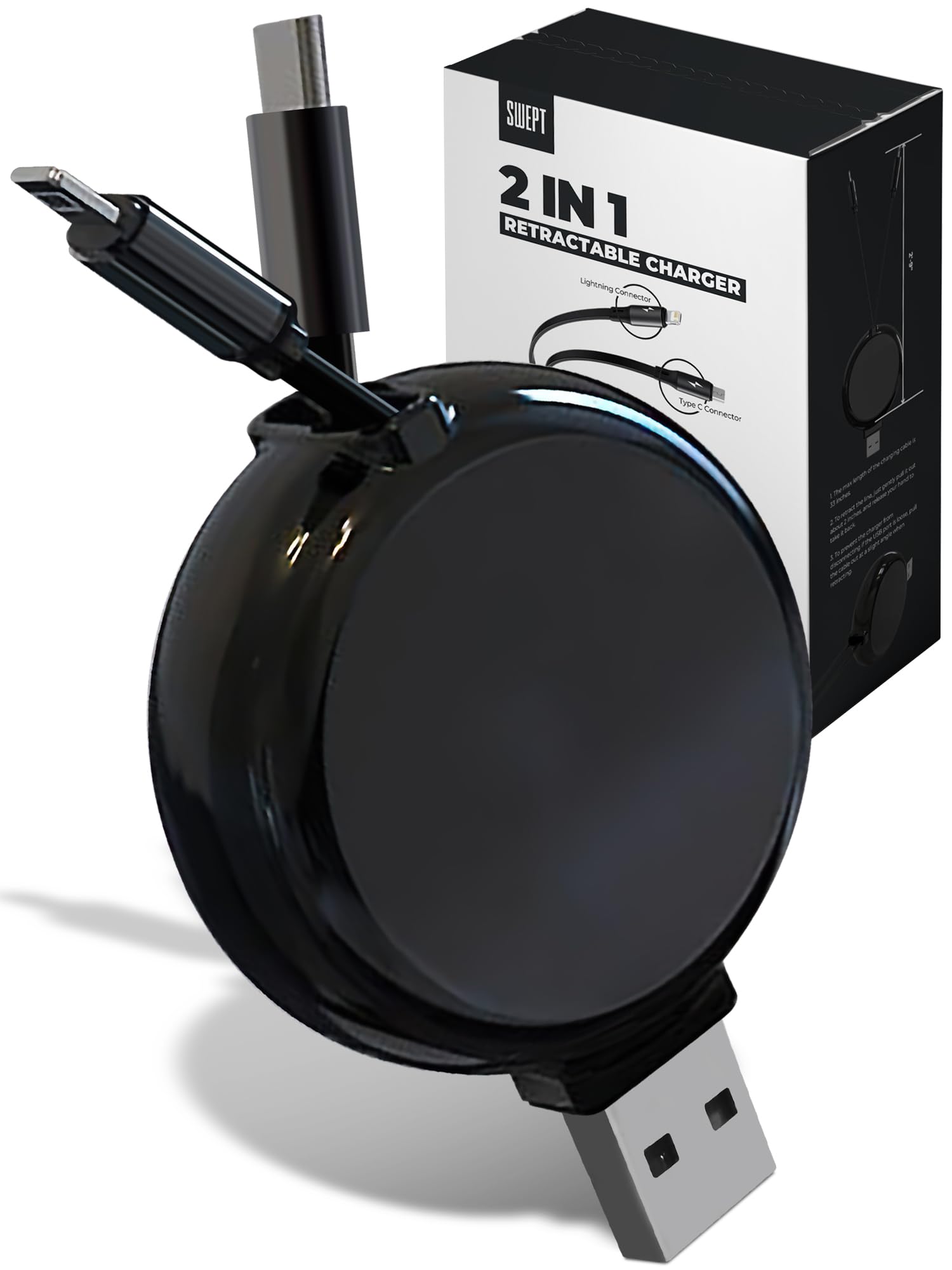 2-in-1 Retractable Car Charger for iPhone & Android - 15W Fast Charging Cable for Wall Outlet, PC & Vehicle Use | Perfect for Commuting, Road Trips & Office Charging