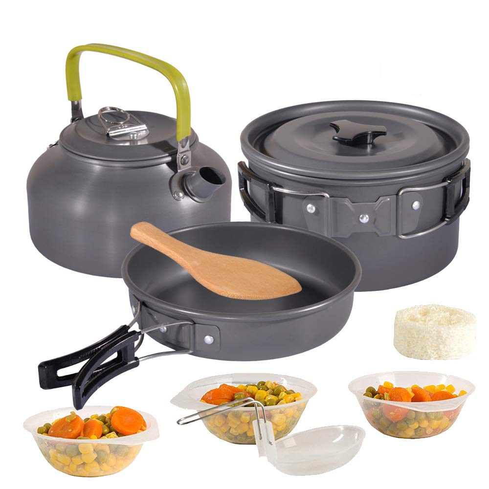 **Nonstick Camping Cookware Set - Lightweight Backpacking Pots & Pans with Mesh Storage Bag - Perfect for Hiking, Picnics & Outdoor Cooking - Ideal for Backpackers, Campers & RV Travel - Great for Campfire Meals, Backcountry Adventures & Family Camping Trips**