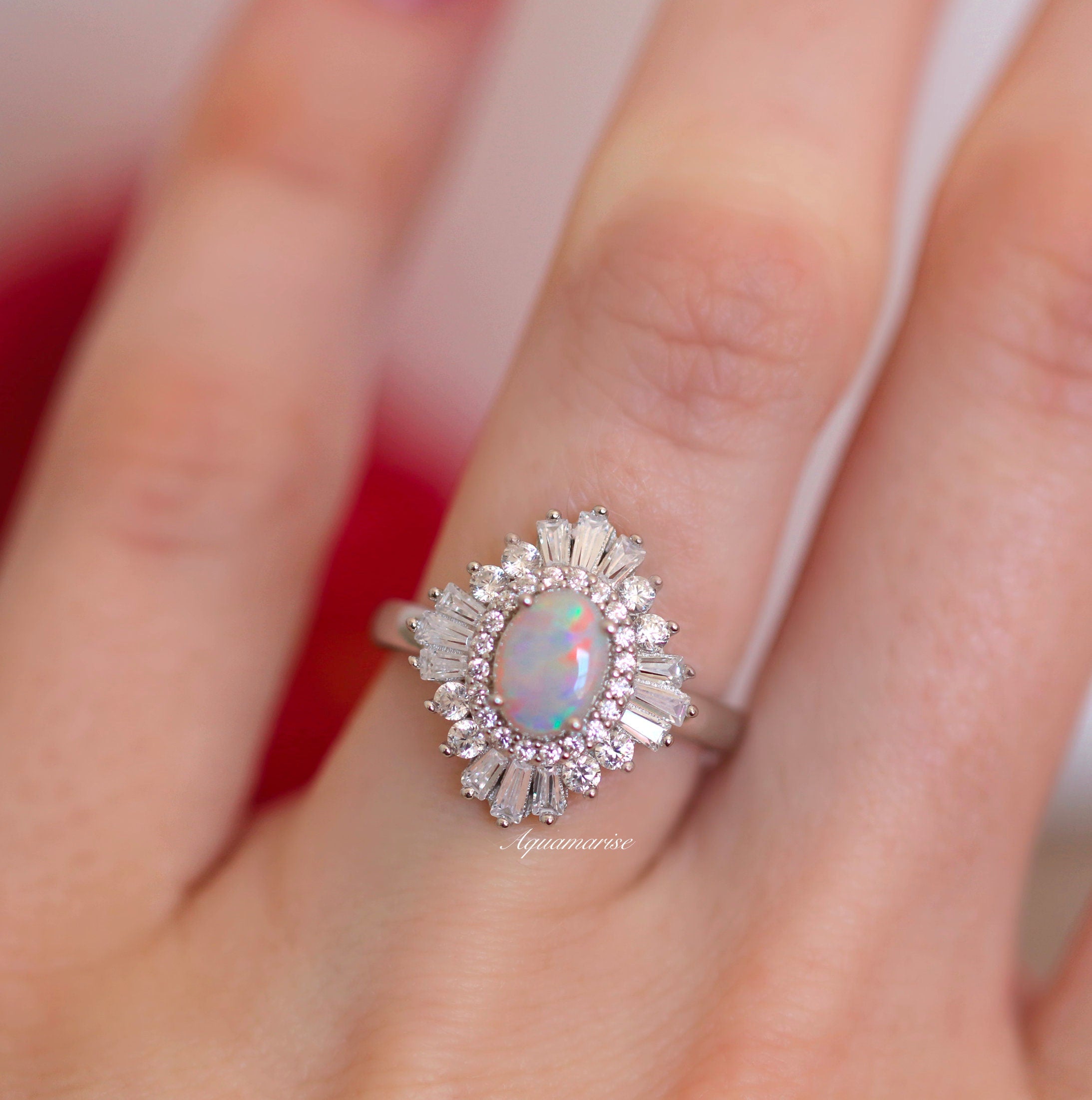 Natural Australian Opal Ring Sterling Silver - Victoria Collection | Elegant Handmade Jewelry for Women, Gift for Her, Wedding, Anniversary & Special Occasions
