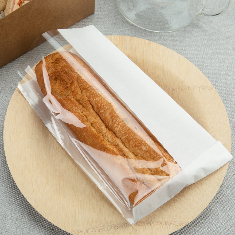 White Paper Large Bread Bags with Side Window - 6 x 2.75 x 11.5 Inches - 100 Count Box | Perfect for Bakeries, Cafes & Food Packaging | Fresh Bread Storage & Display