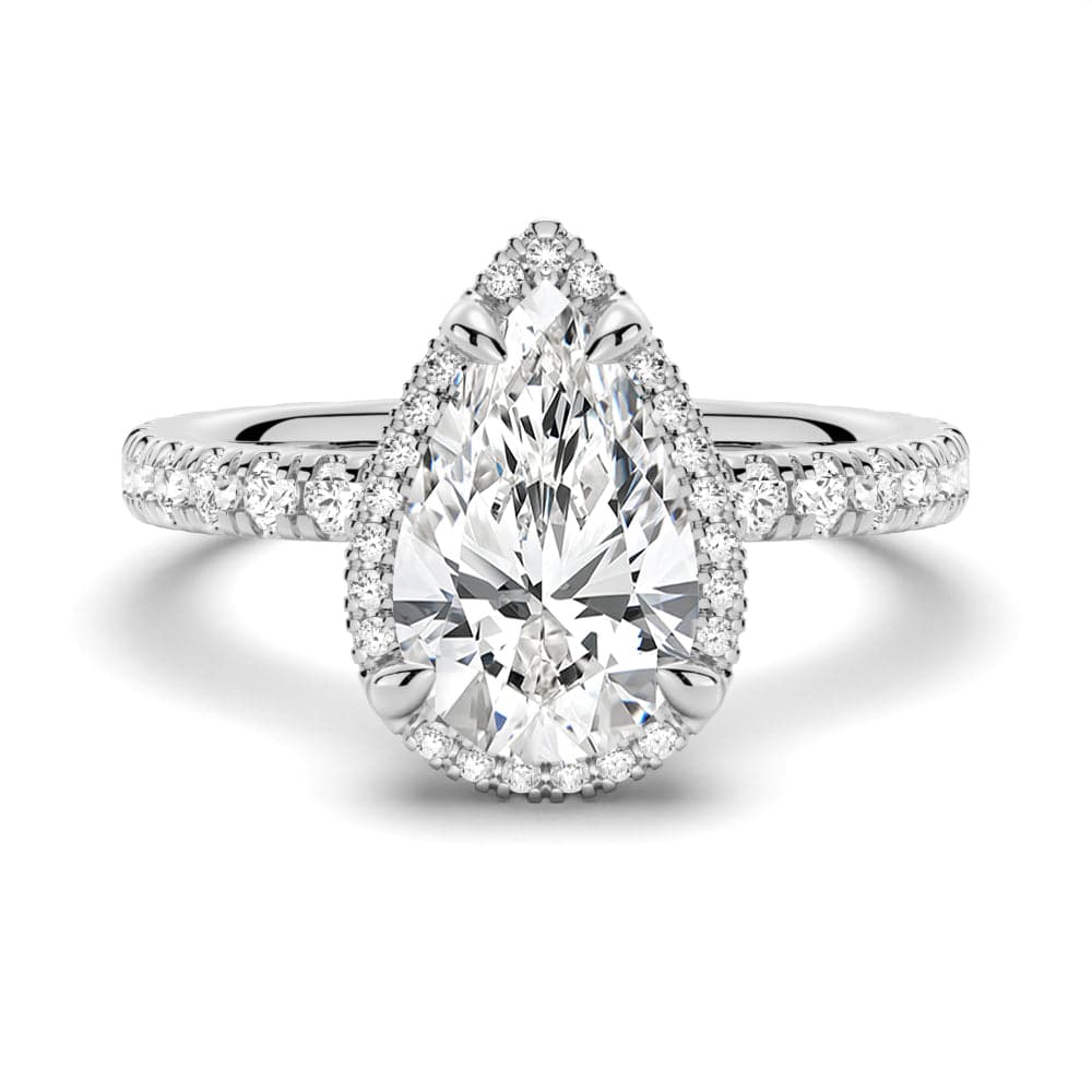 Half Eternity Pear Shaped Moissanite Halo Engagement Ring - Elegant Wedding Proposal Jewelry for Her | Perfect for Anniversaries, Valentine's Day & Special Occasions