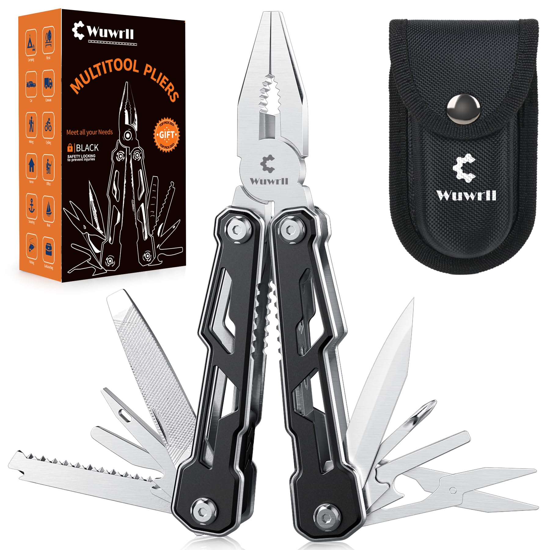 16-in-1 Multitool with Safety Lock | Stainless Steel Pocket Knife Set with Pliers | Premium Camping & Survival Gear | Perfect Gift for Men | Ideal for Outdoor Adventures, Hiking, Emergency Preparedness & Everyday Carry (EDC)