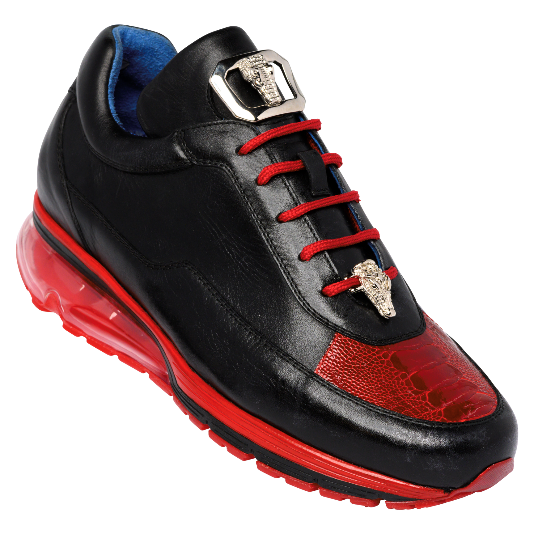 Belvedere Flash Genuine Ostrich Leather & Italian Calfskin Sneakers - Black/Red (E01) - Luxury Comfortable Shoes for Men, Perfect for Casual Wear, Office & Special Occasions