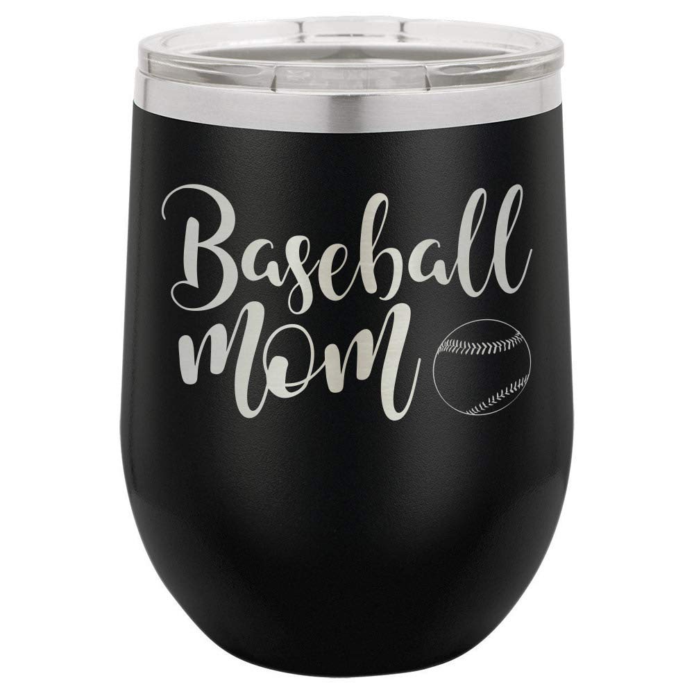 12 oz Black Baseball Mom Wine Tumbler with Lid - Laser Engraved Insulated Stainless Steel Cup with Funny Quotes | Perfect Mother's Day Gift for Baseball Moms | Great for Games, Tailgating & Everyday Use | OnlyGifts.com