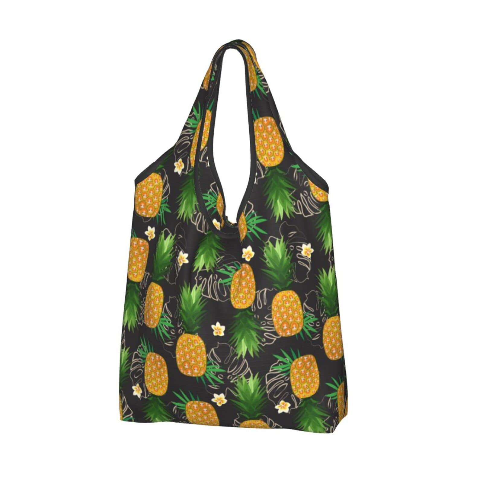 Eco-Friendly Pineapple & Frangipani Flower Reusable Shopping Bags - Waterproof Foldable Grocery Tote for Beach, Market & Daily Use