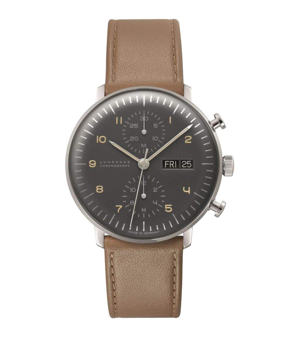 Junghans Max Bill Chronoscope Men's Watch - Polished Anthracite-Grey Dial, Genuine Leather Strap (Model 027/4501.05) | Perfect for Business Meetings & Formal Occasions