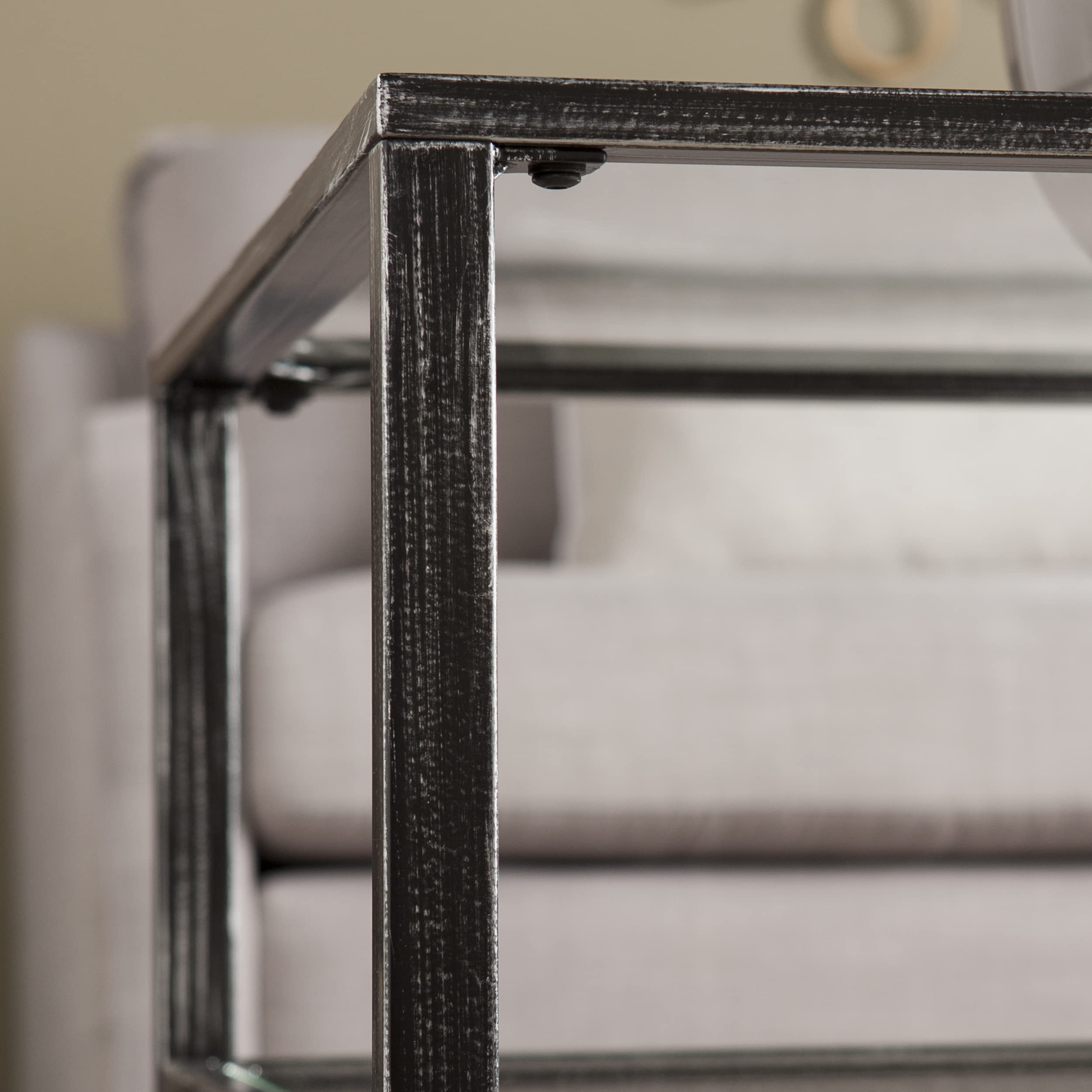 SEI Furniture Jaymes Modern Metal & Glass 2-Tier Rectangular Coffee Table - Black/Silver Distressed Finish - Perfect for Living Room, Lounge & Small Spaces