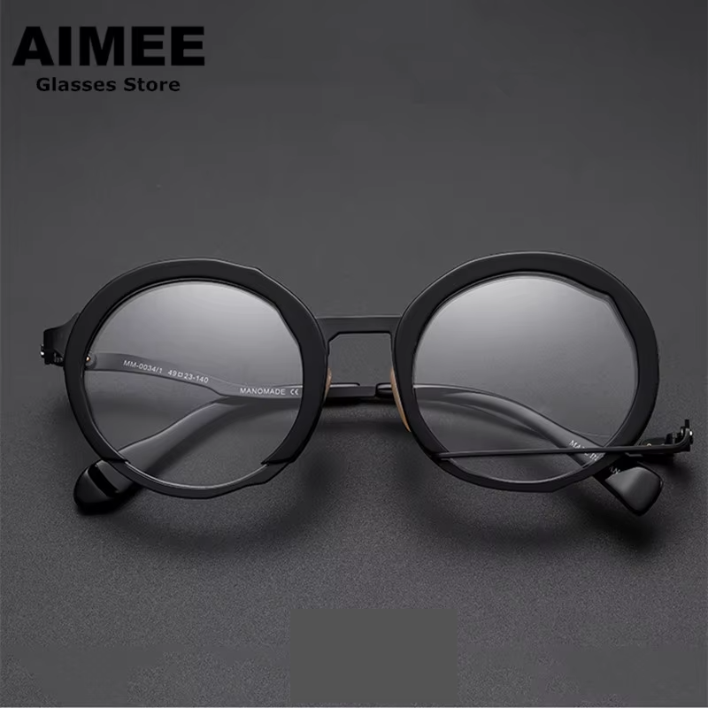 Aimee Unisex Full Rim Round Acetate Alloy Eyeglasses 491334 - Stylish & Durable Eyewear for Men & Women - Perfect for Reading, Work, and Everyday Fashion