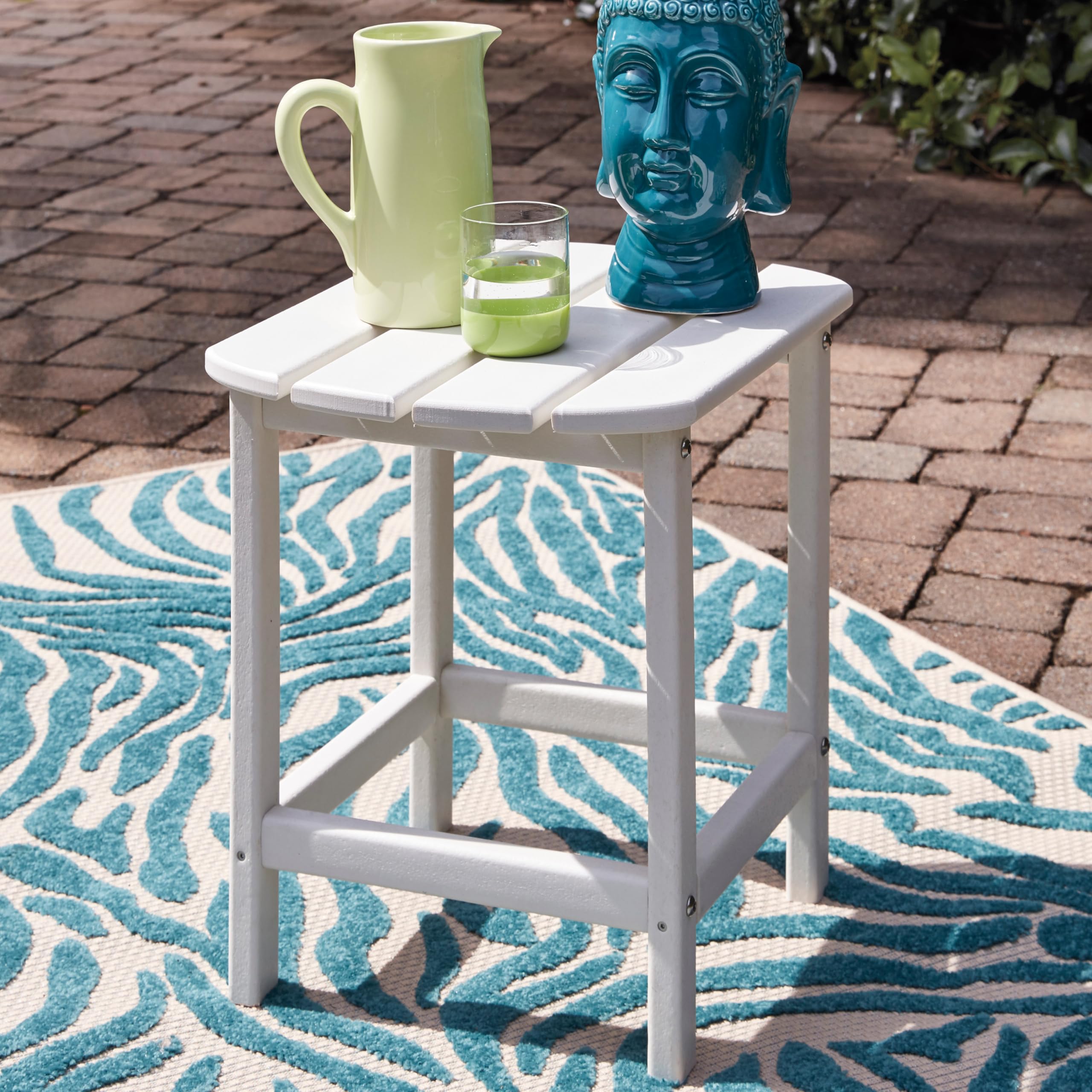 Signature Design by Ashley Sundown Treasure Outdoor Patio HDPE Weather Resistant End Table, White - Perfect for Poolside, Garden & Patio Furniture Set