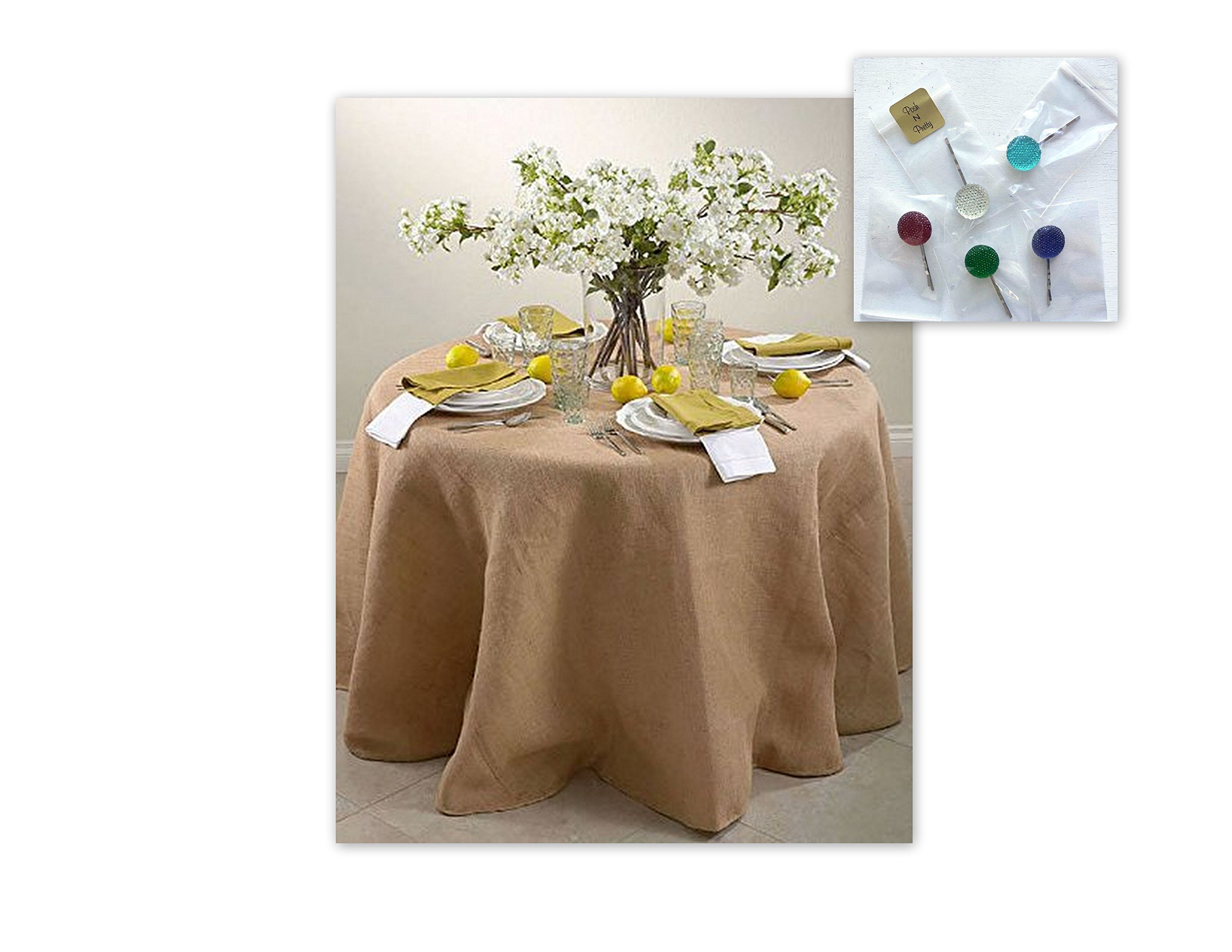 60-Inch Round Jute Burlap Tablecloth - Natural Handmade Indian Table Cover for Rustic Weddings, Farmhouse Dining & Boho Home Decor