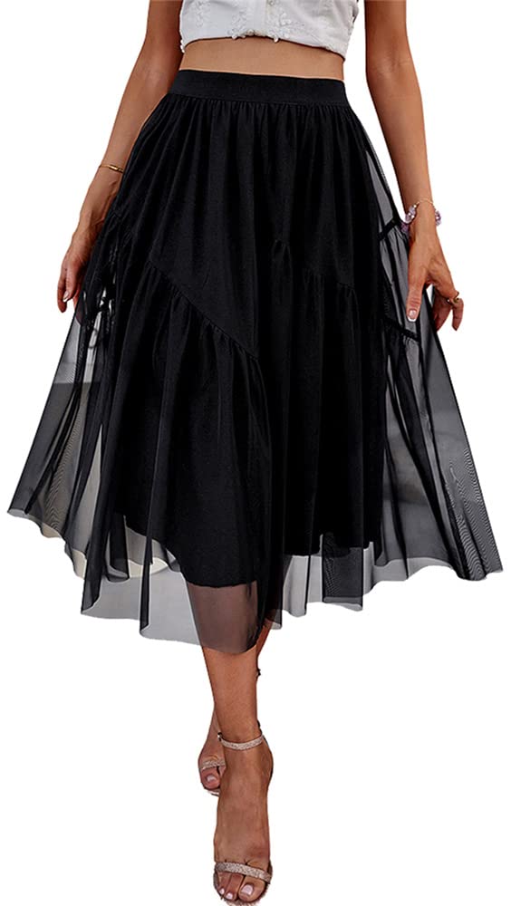 GEZOUR Women's Tutu Tulle Skirt - Knee Length Elastic Waist A-Line Midi Skirt for Prom, Party, Dance, Wedding & Special Occasions